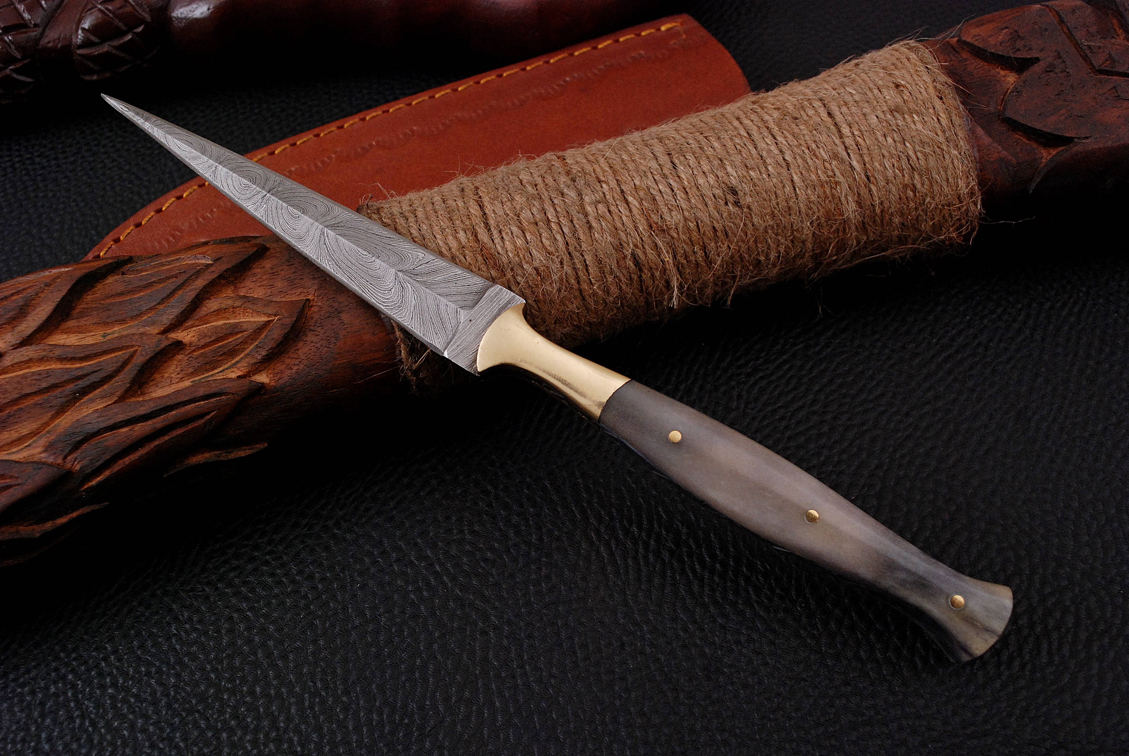 Custom Hand Forged Damascus Steel Double Edge Dagger Camel Bone Handle - Image 14