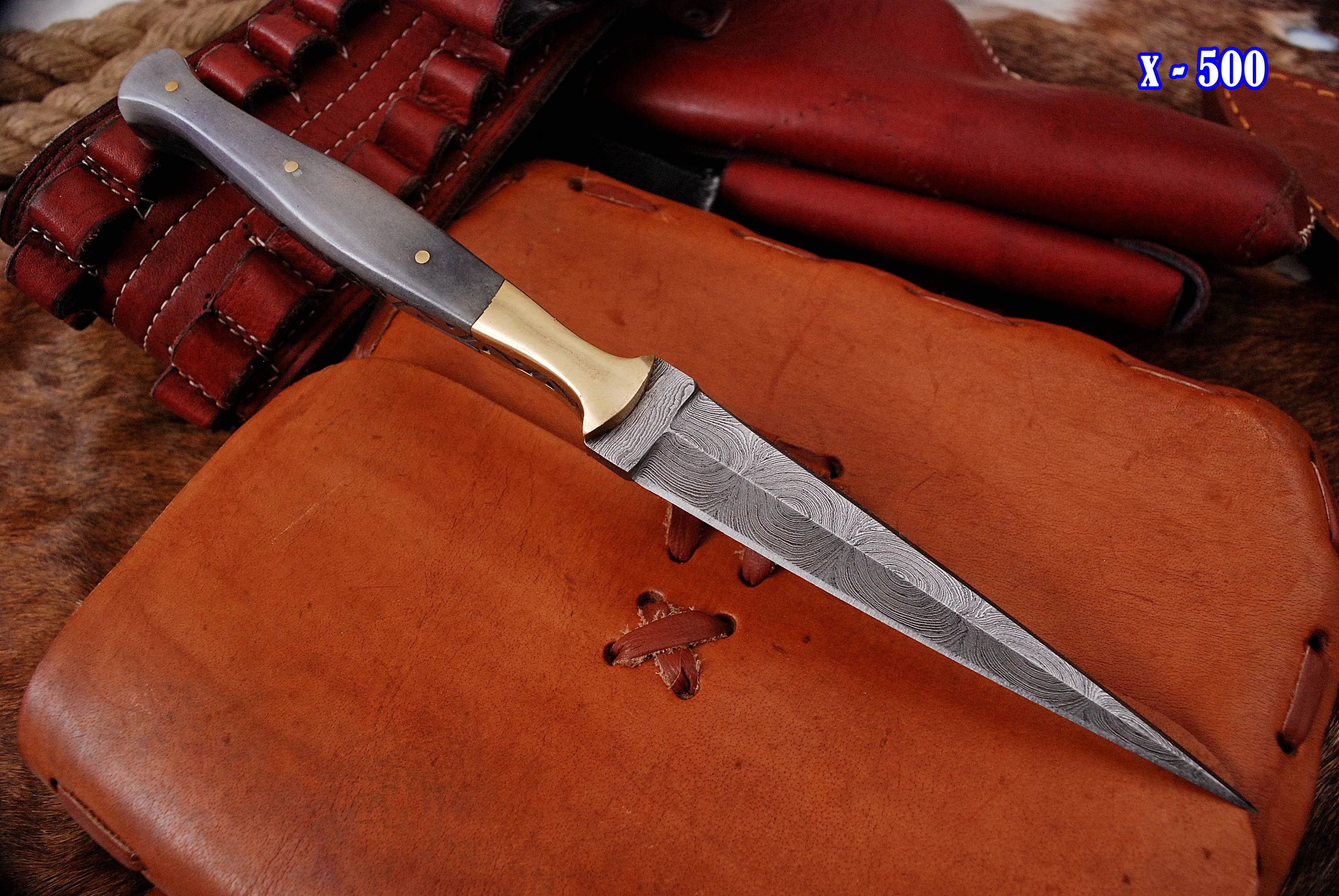 Custom Hand Forged Damascus Steel Double Edge Dagger Camel Bone Handle - Image 3