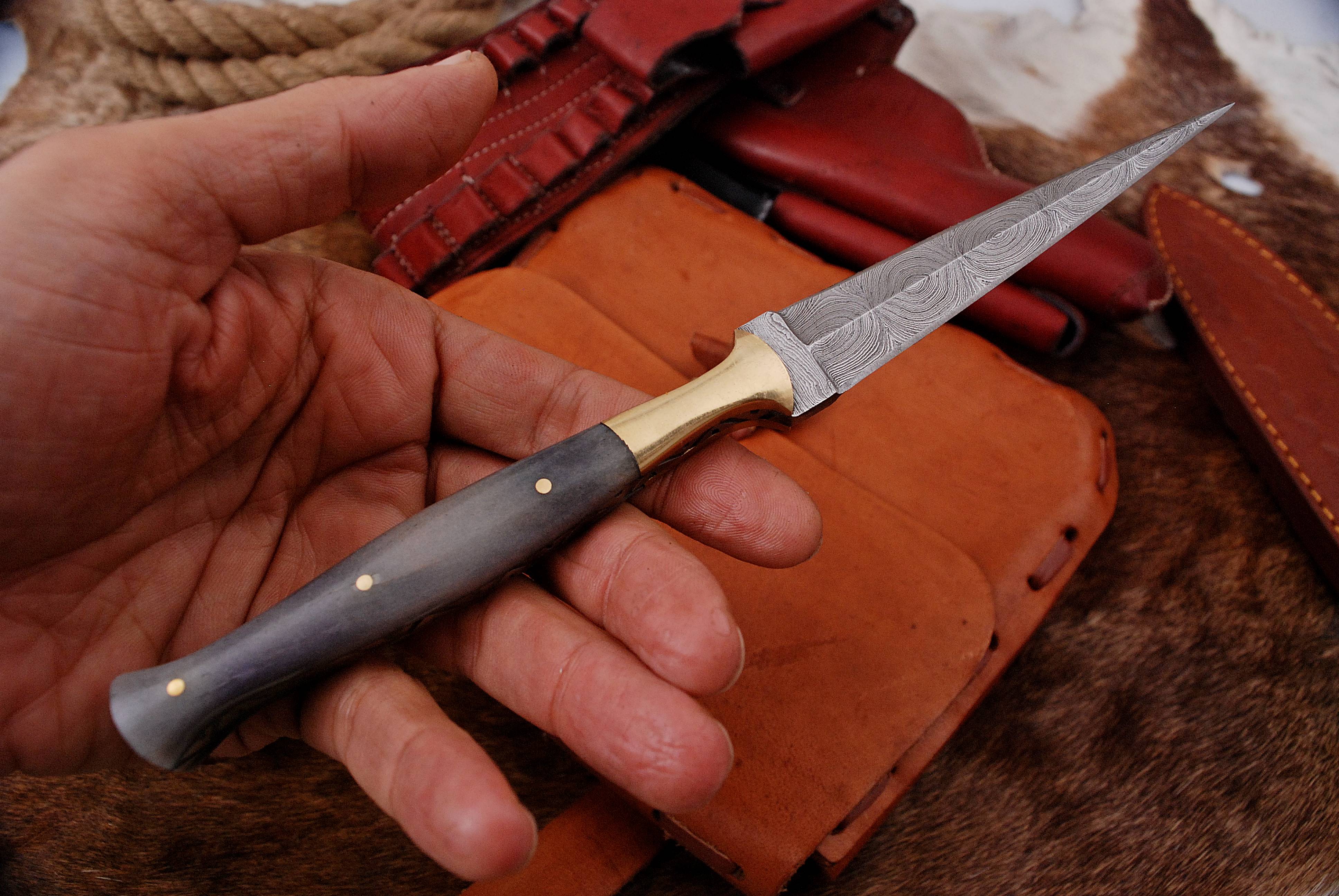Custom Hand Forged Damascus Steel Double Edge Dagger Camel Bone Handle - Image 4