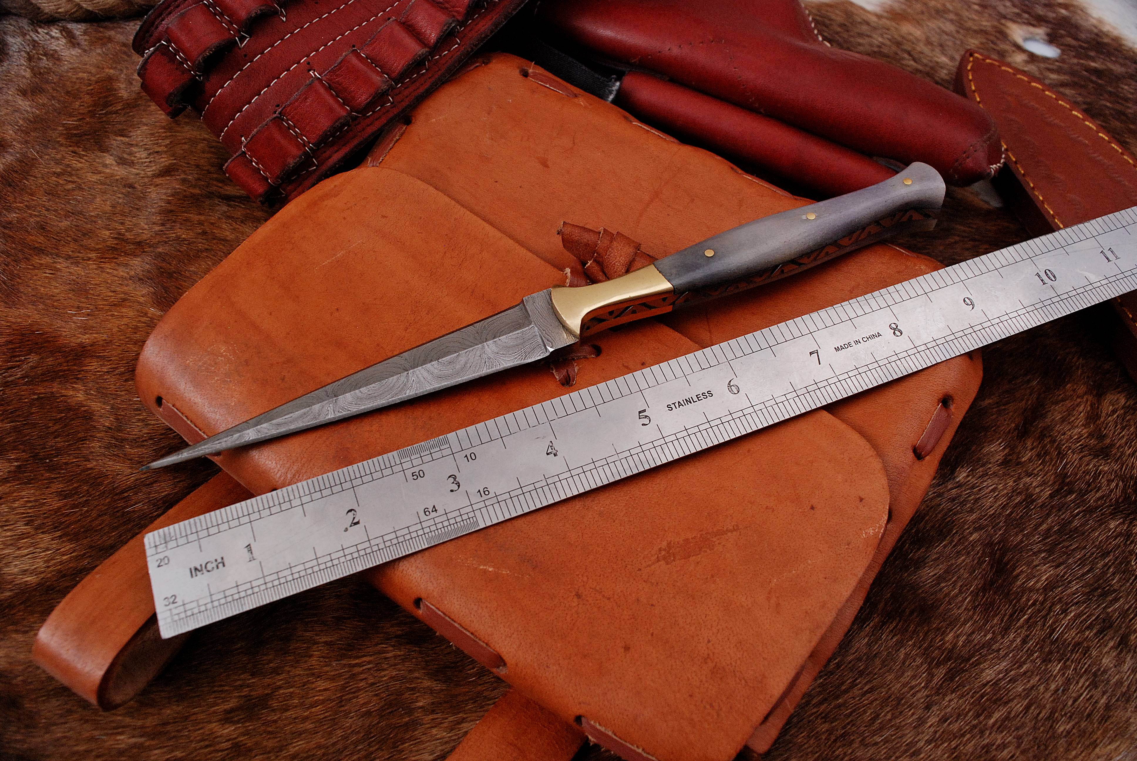 Custom Hand Forged Damascus Steel Double Edge Dagger Camel Bone Handle - Image 5