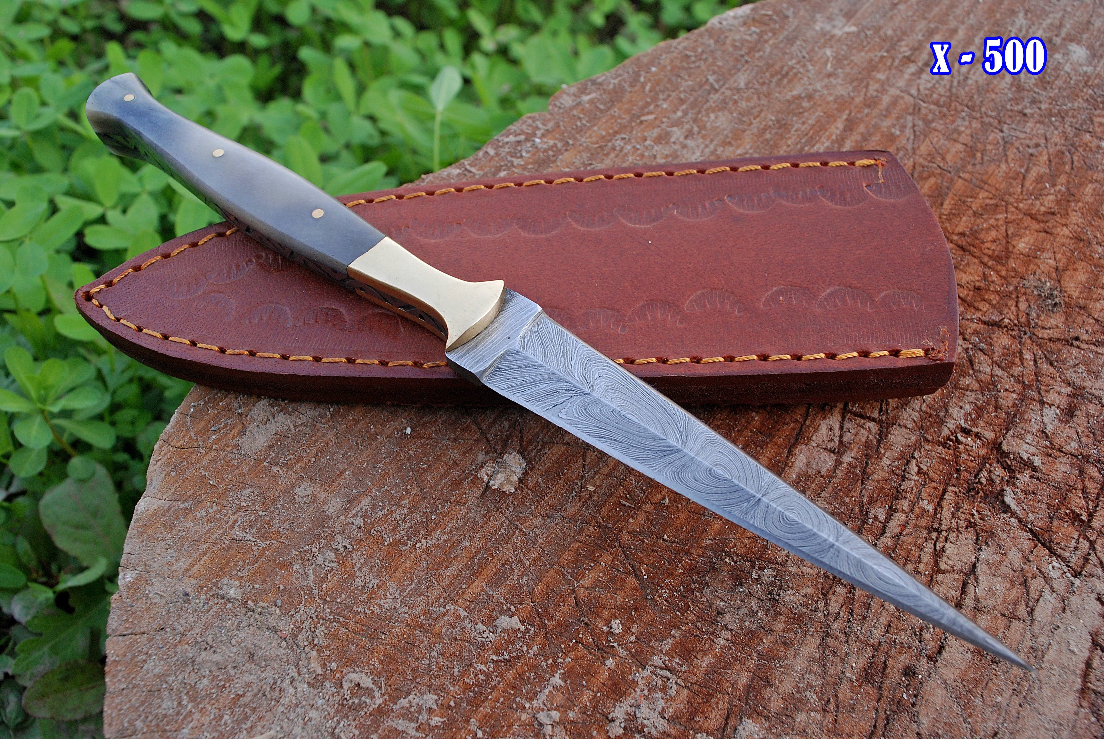 Custom Hand Forged Damascus Steel Double Edge Dagger Camel Bone Handle - Image 8