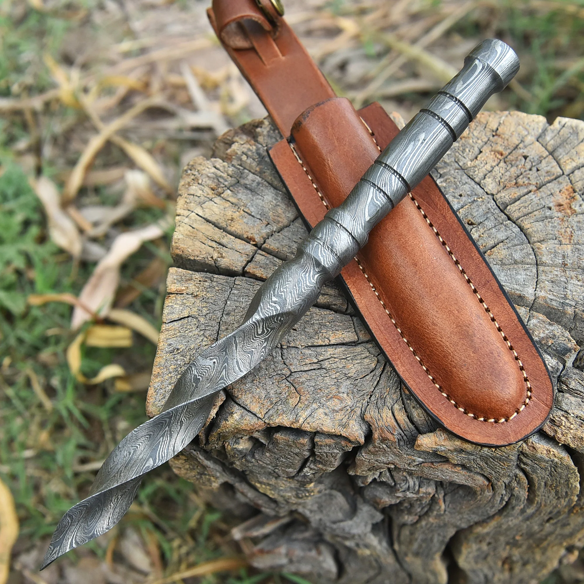 Custom Hand Forged Damascus Steel Double Edge Full Tang Dagger With Sheath