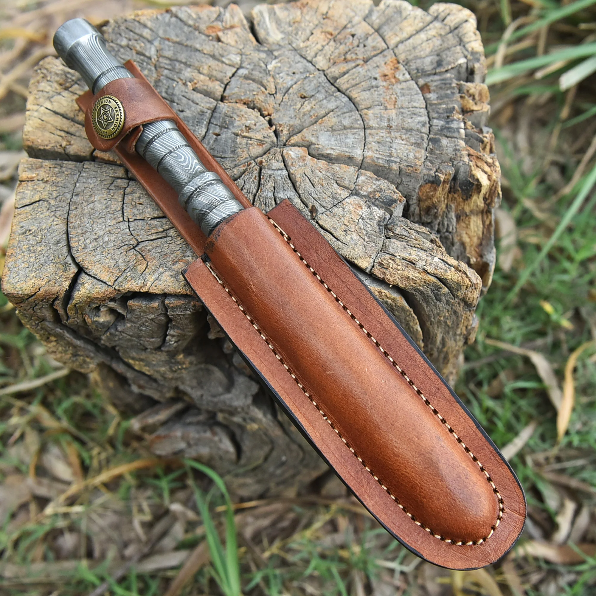 Custom Hand Forged Damascus Steel Double Edge Full Tang Dagger With Sheath - Image 5