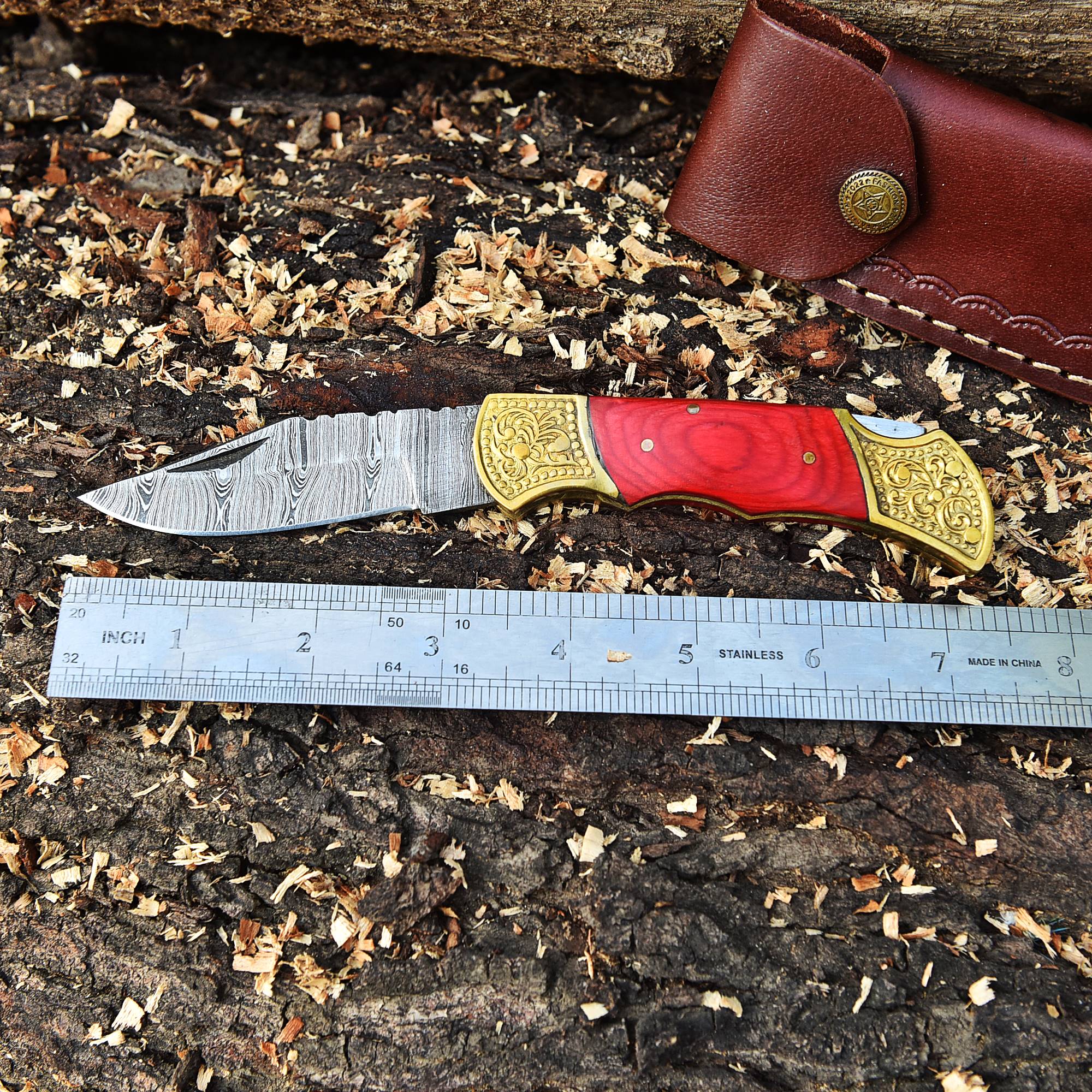 Custom Hand Forged Damascus Steel Folding Blade Pocket Knife- PakkaWood Handle - Image 4