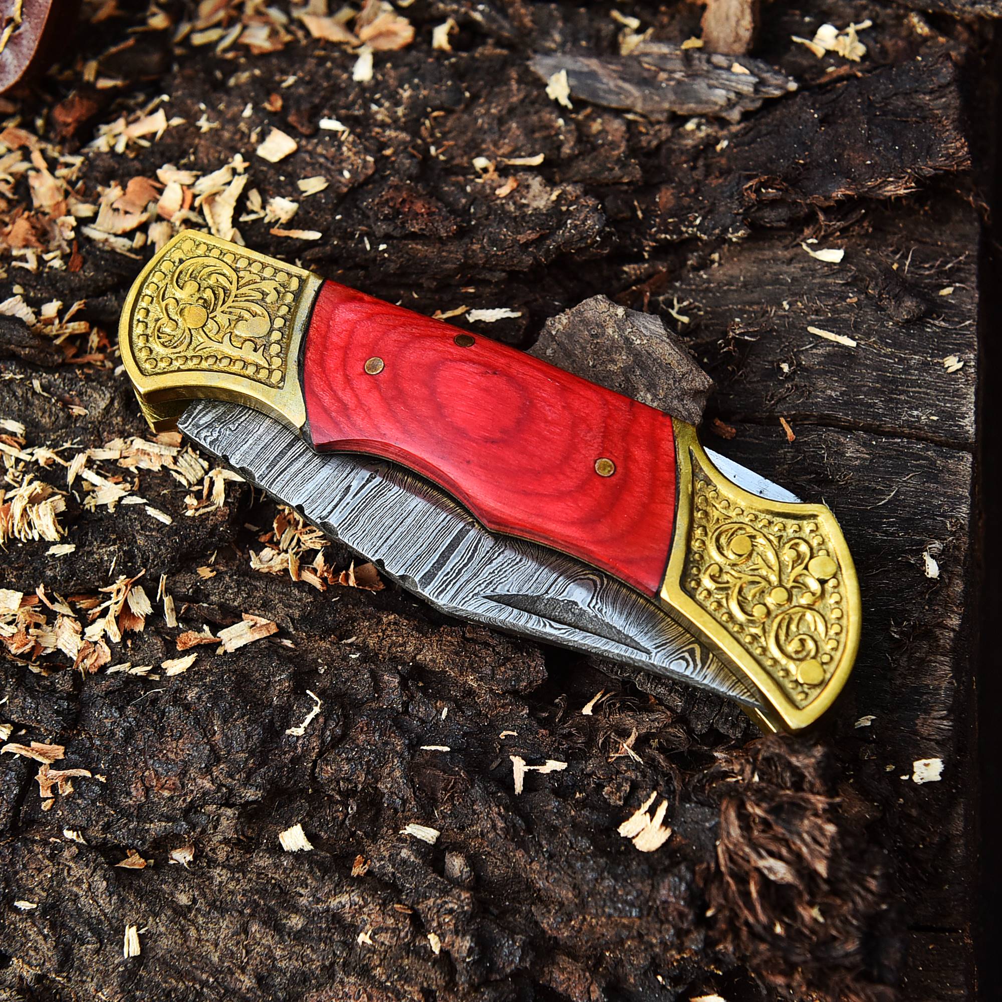 Custom Hand Forged Damascus Steel Folding Blade Pocket Knife- PakkaWood Handle - Image 5
