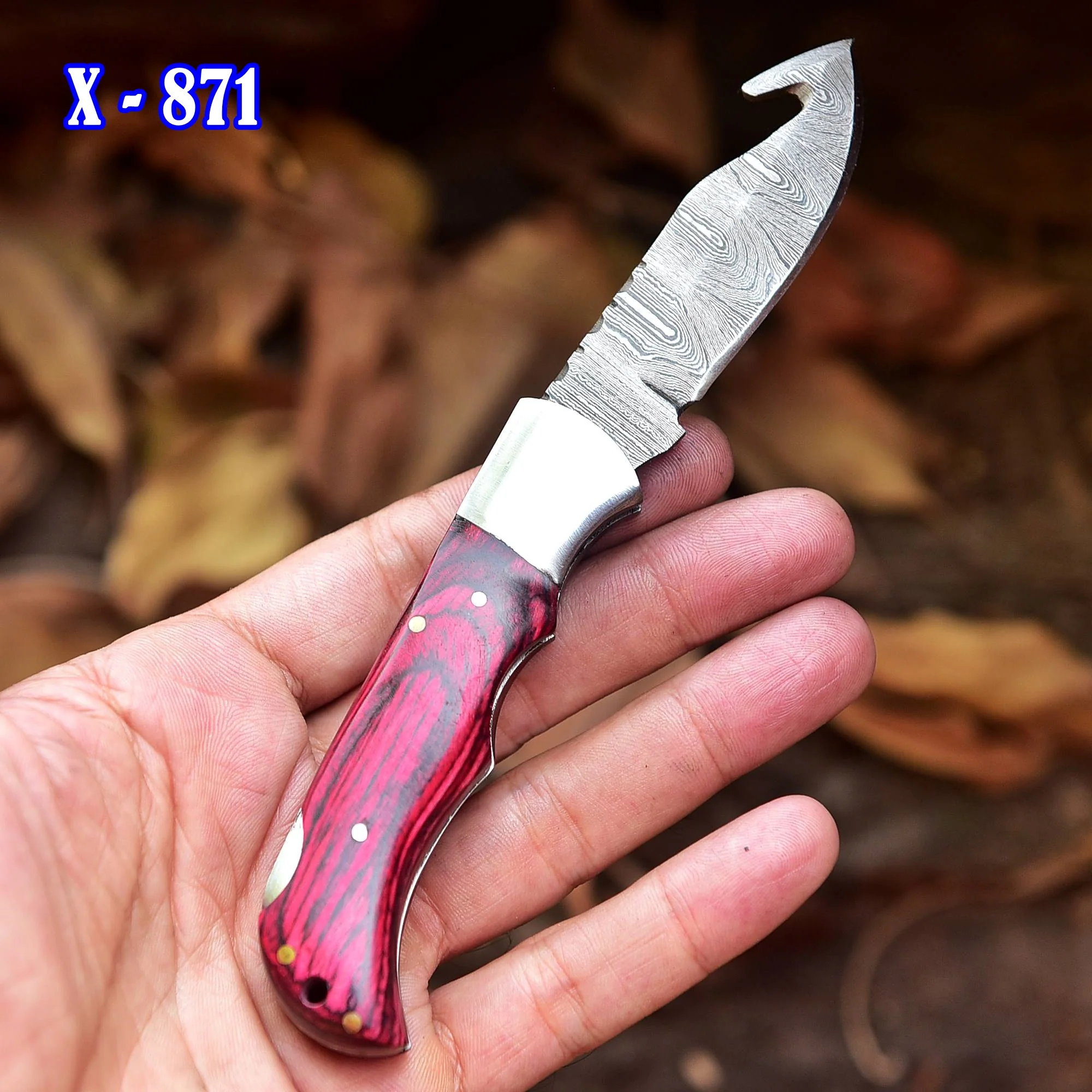 Custom Hand Forged Damascus Steel Folding Pocket Outdoor Adventure Knife - Image 3