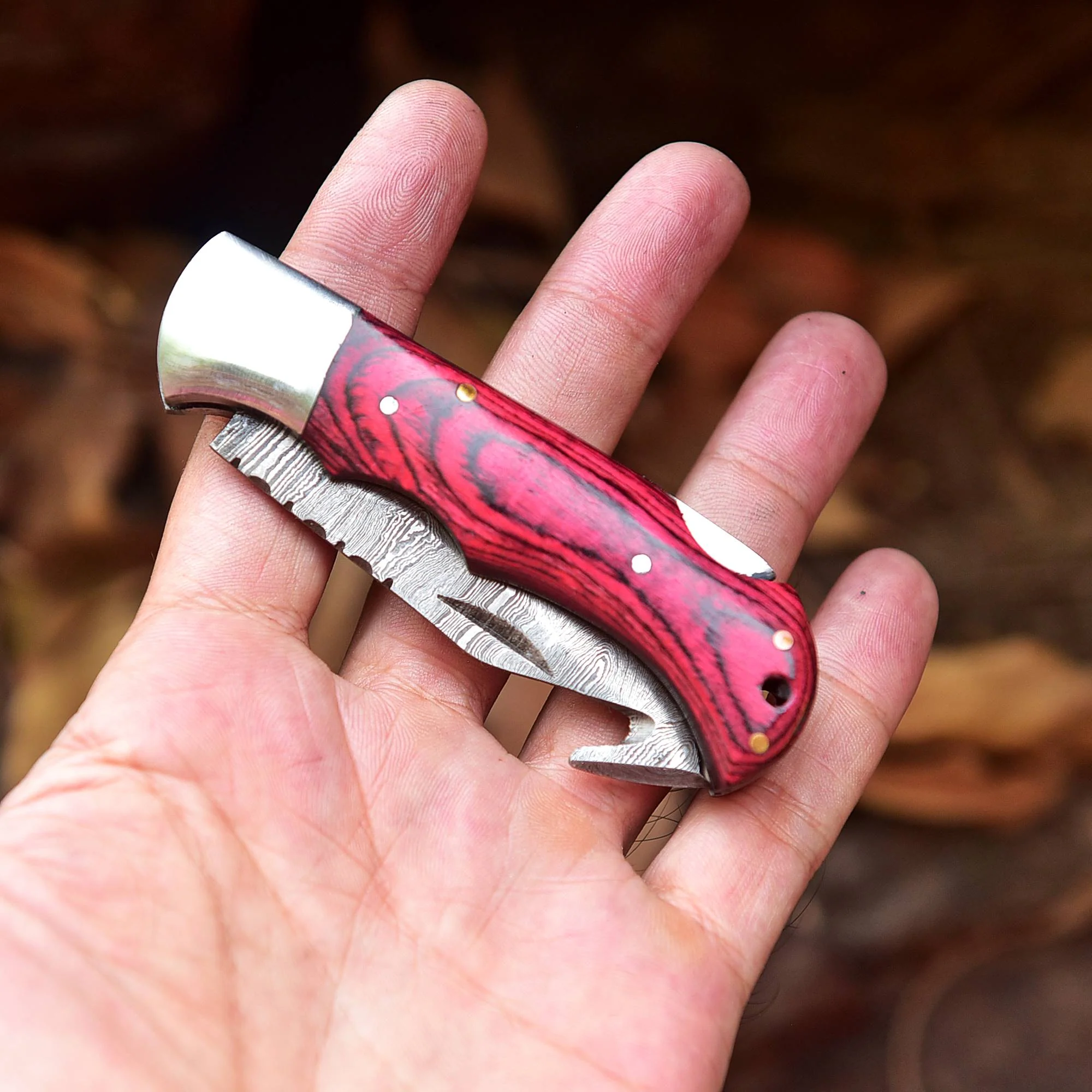 Custom Hand Forged Damascus Steel Folding Pocket Outdoor Adventure Knife - Image 5