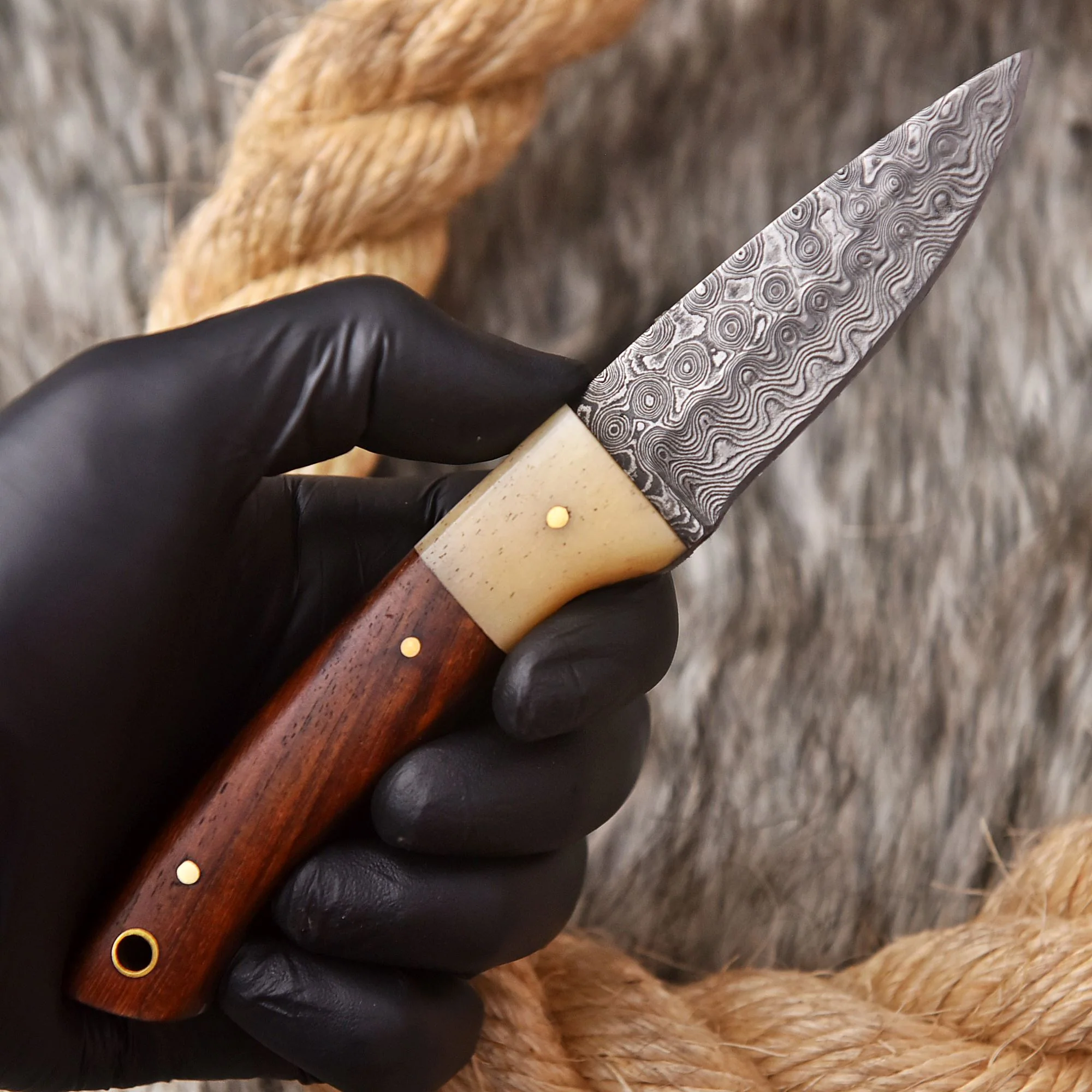 Custom Hand Forged Damascus Steel Hunting Knife Wood Camel Bone Handle - Image 3
