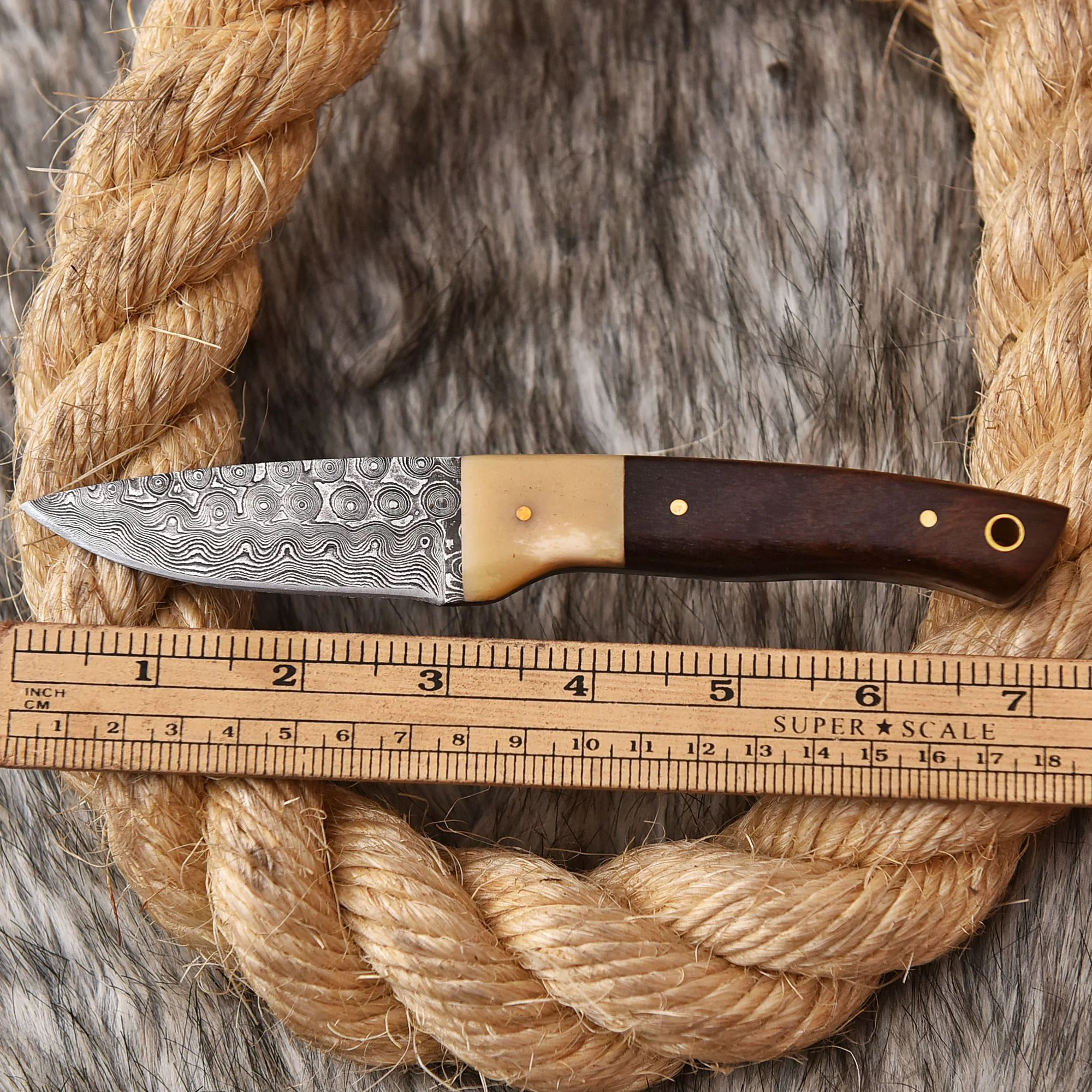 Custom Hand Forged Damascus Steel Hunting Knife Wood Camel Bone Handle - Image 4