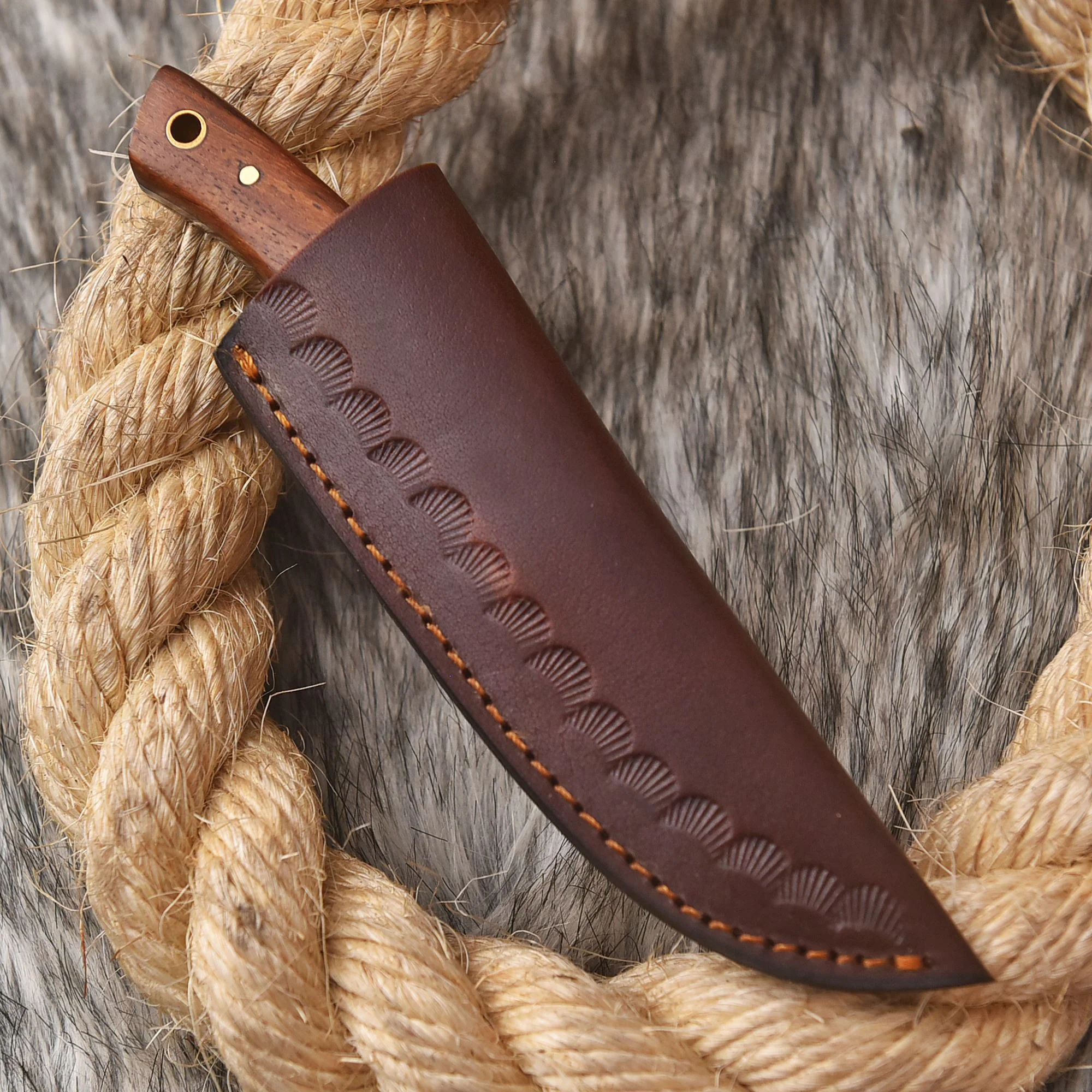Custom Hand Forged Damascus Steel Hunting Knife Wood Camel Bone Handle - Image 5