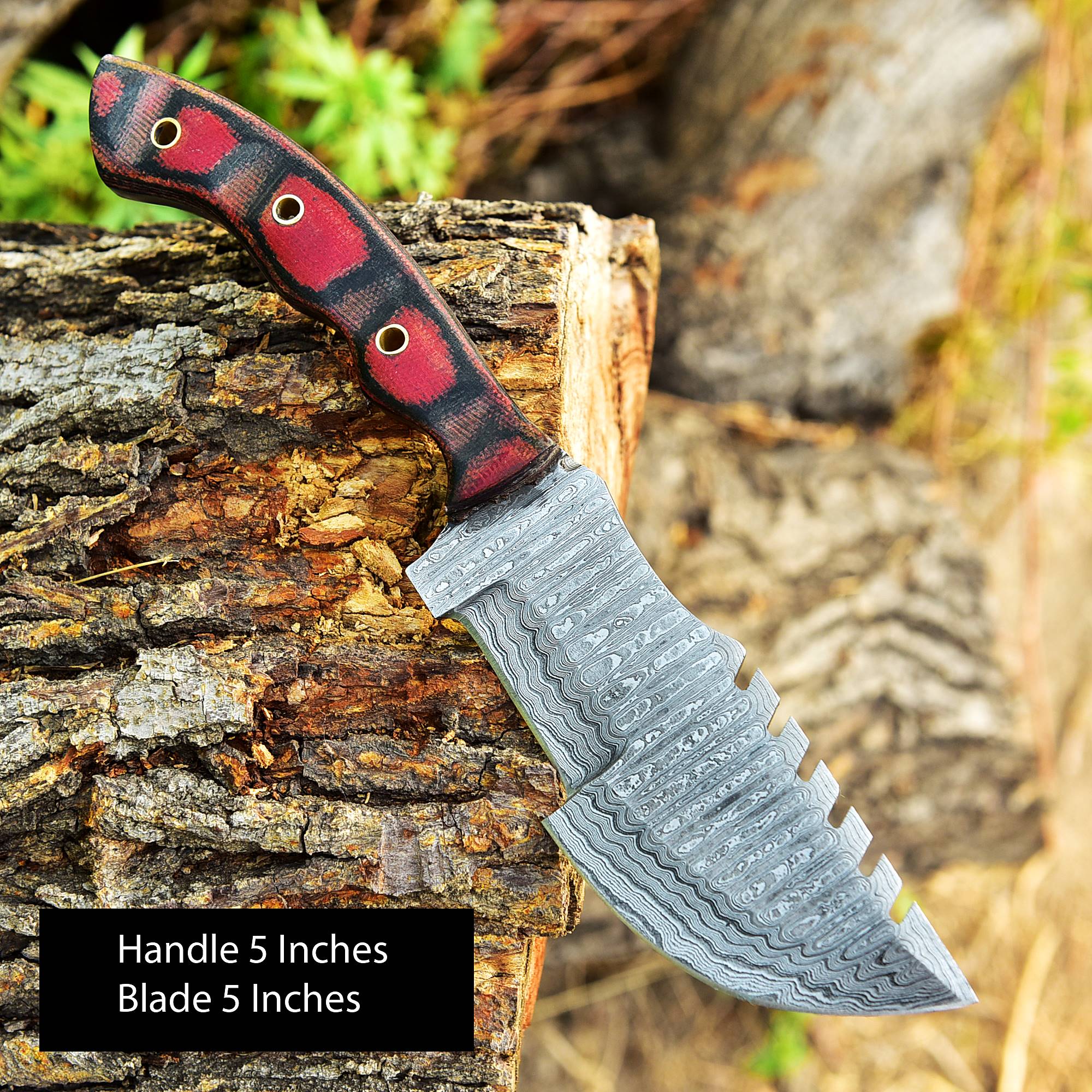 Custom Hand Forged Damascus Steel Outdoor Hunting Tracker Knife Micarta Handle - Image 3