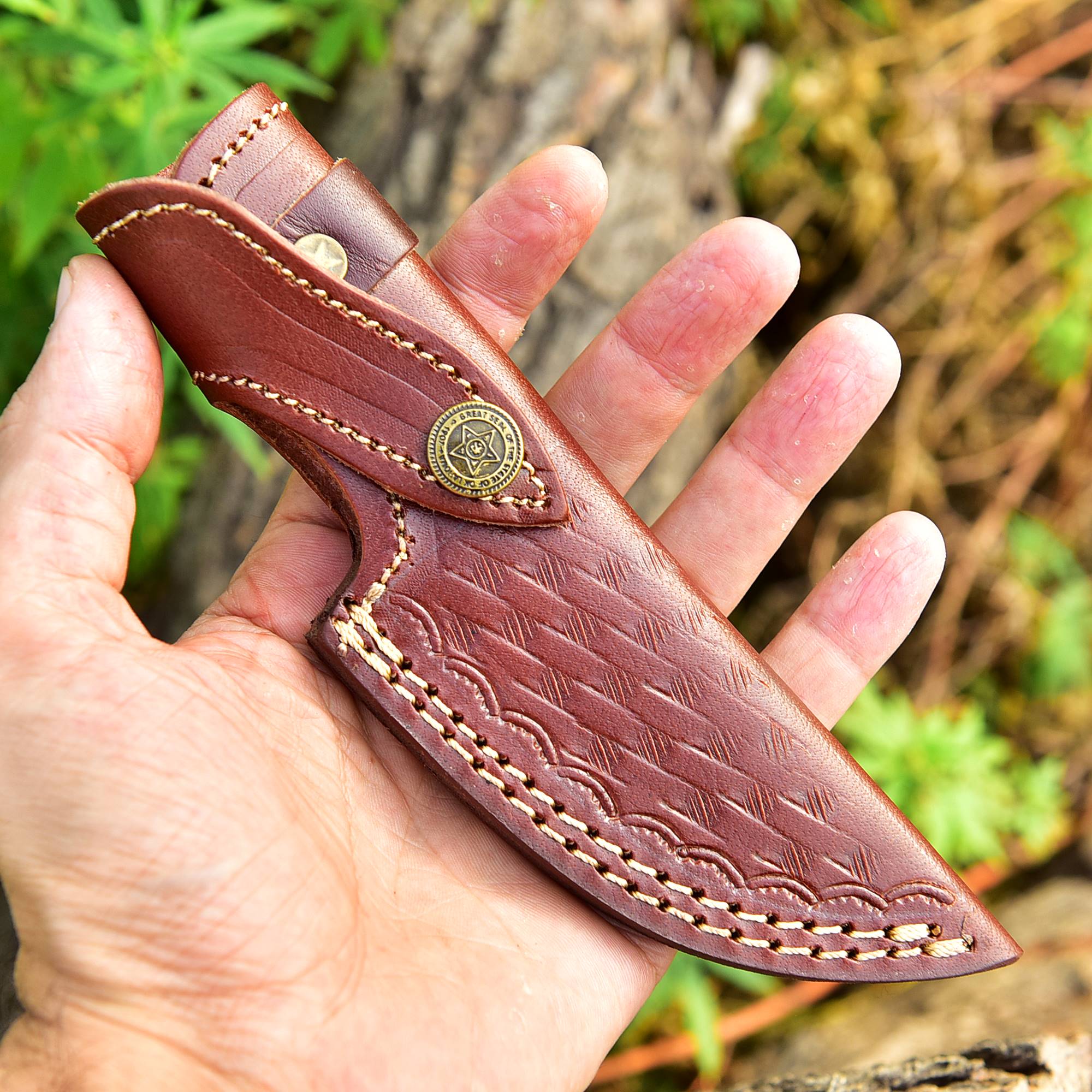 Custom Hand Forged Genuine Leather Fixed Blade Knife Engraved Sheath - Image 3