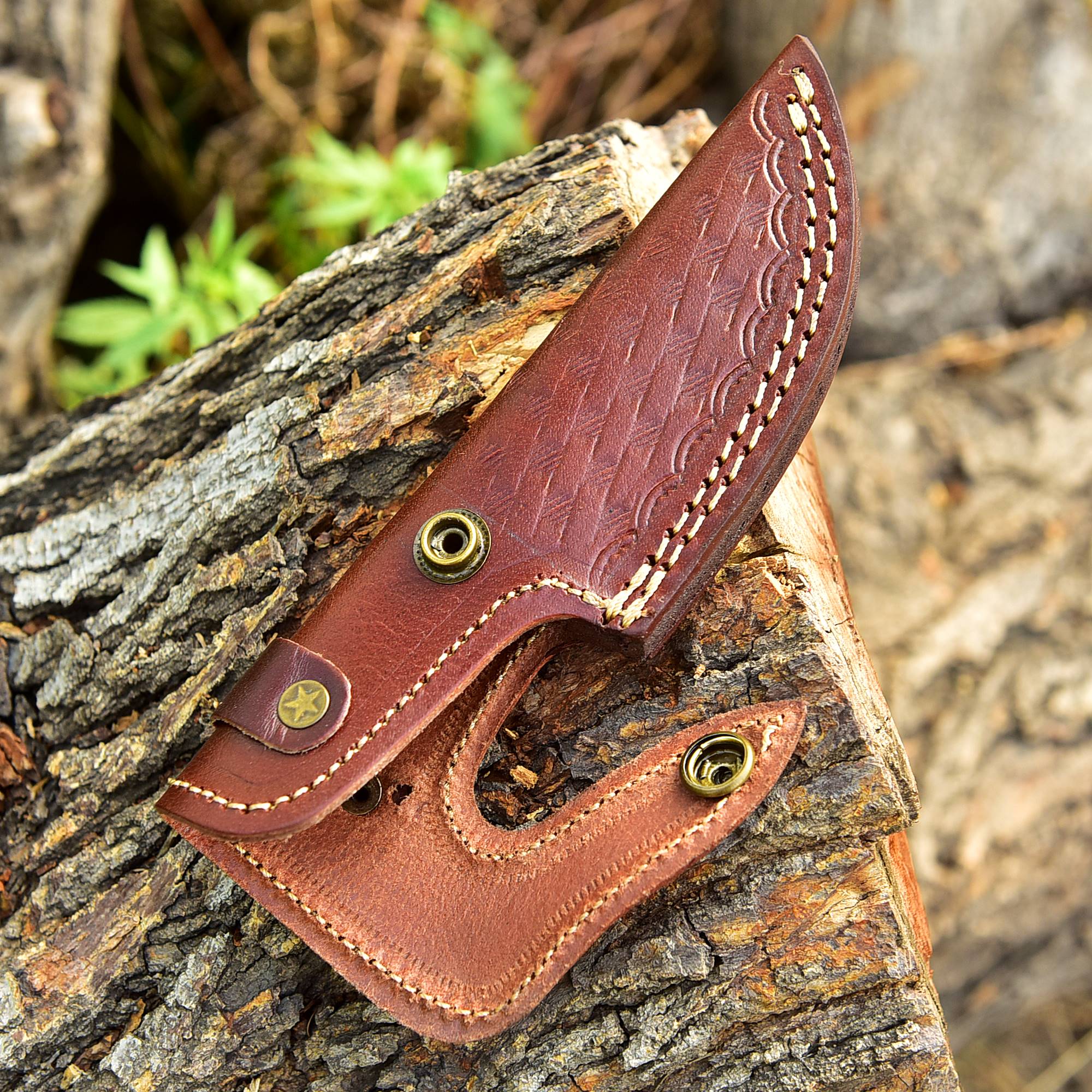 Custom Hand Forged Genuine Leather Fixed Blade Knife Engraved Sheath - Image 4