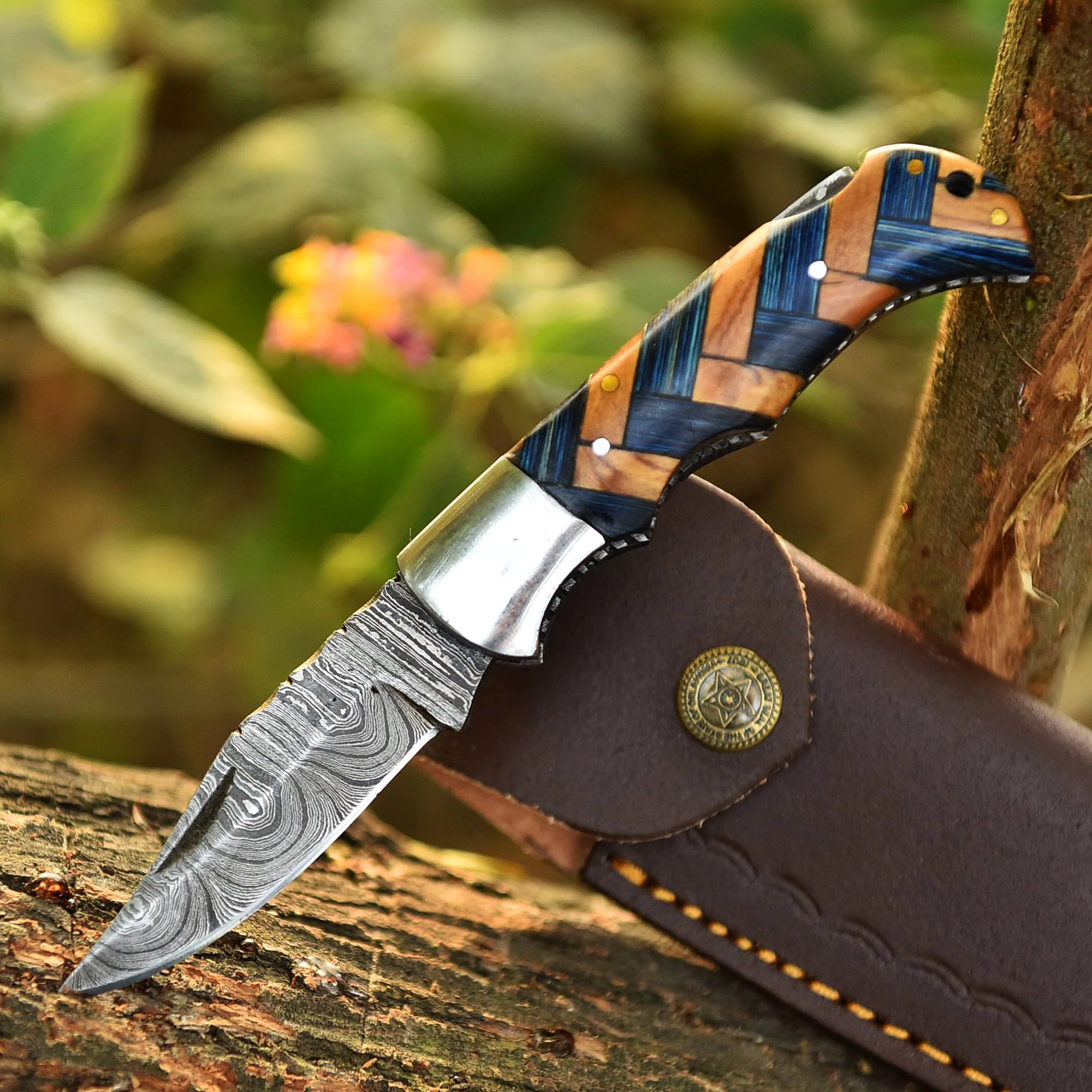 Custom Hand Forged Heavy Duty Damascus Steel Folding Blade Pocket Knife - Image 5