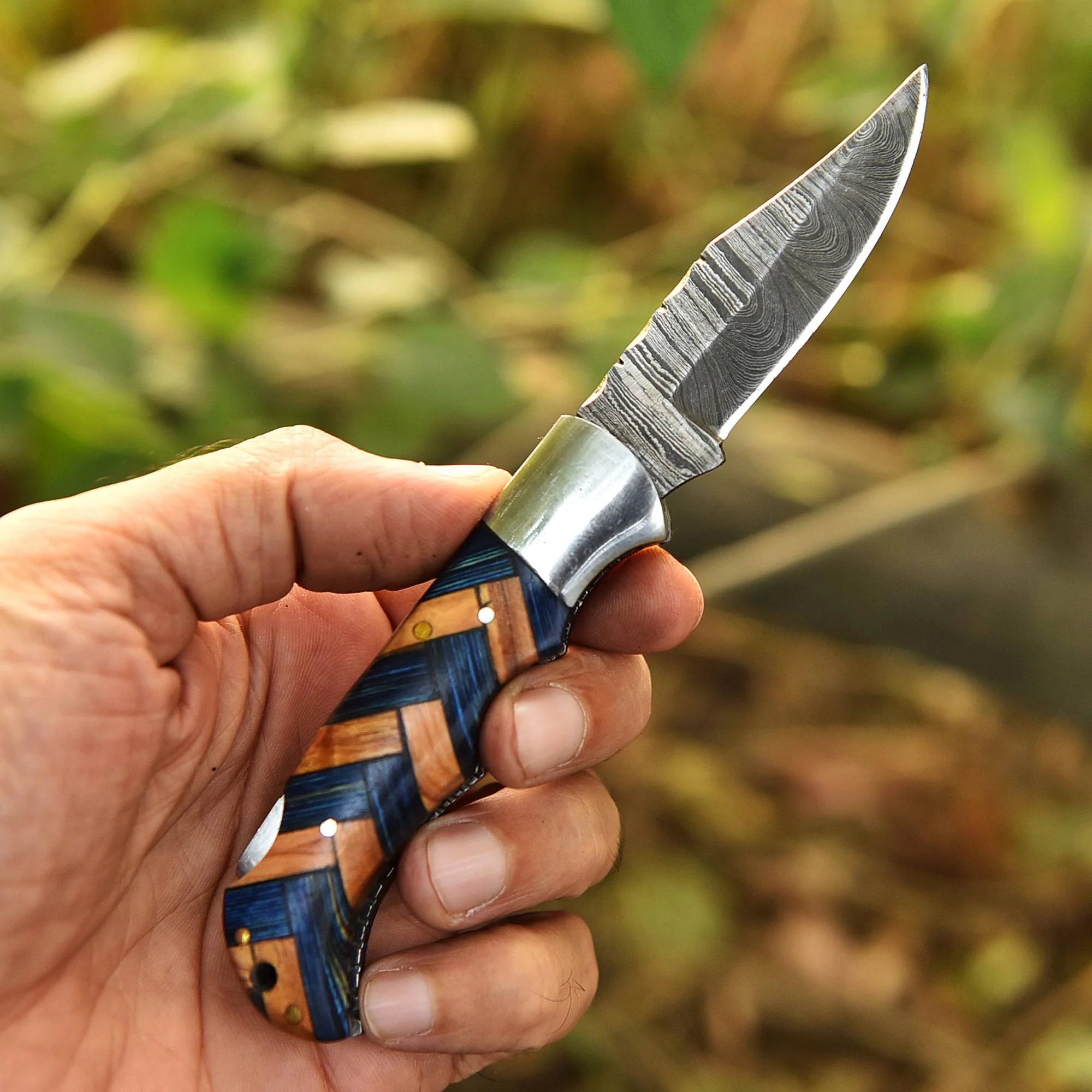 Custom Hand Forged Heavy Duty Damascus Steel Folding Blade Pocket Knife - Image 7
