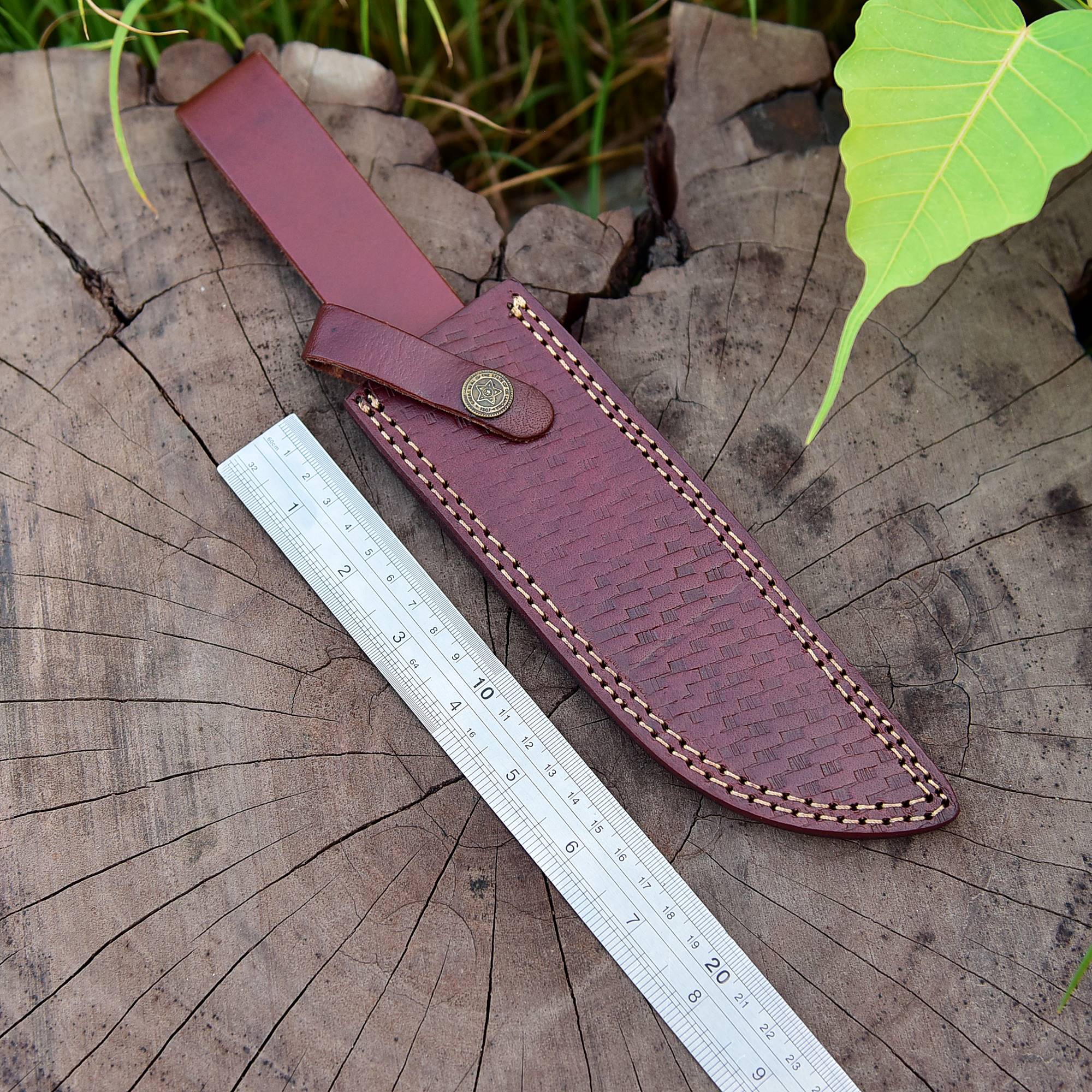 Custom Hand Forged Top Grain Engraved Leather Fixed Blade Knife Sheath - Image 10