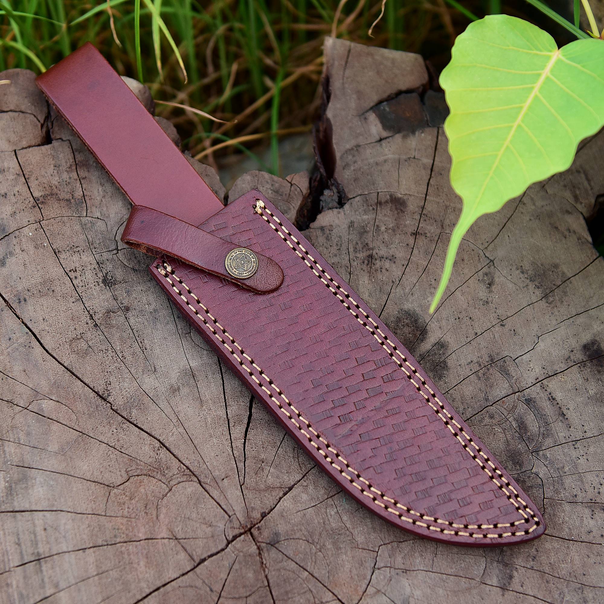 Custom Hand Forged Top Grain Engraved Leather Fixed Blade Knife Sheath - Image 6