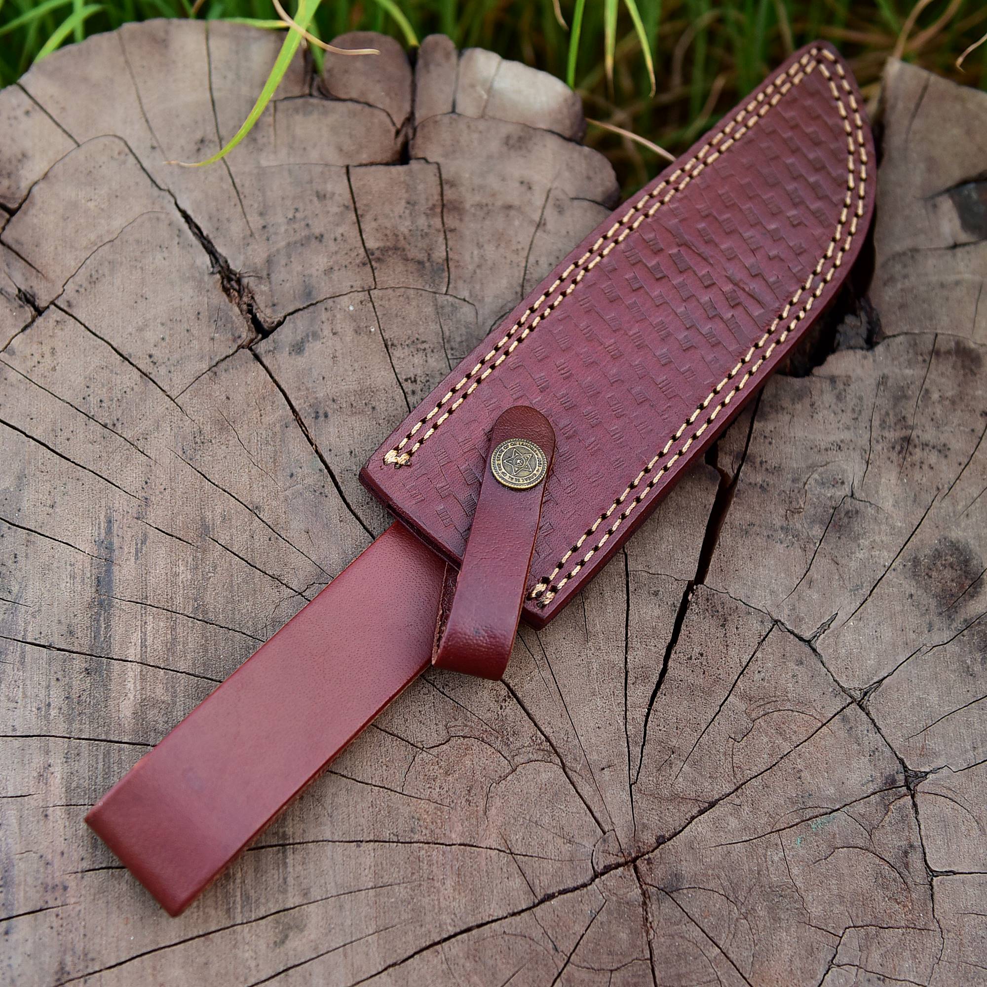 Custom Hand Forged Top Grain Engraved Leather Fixed Blade Knife Sheath - Image 7