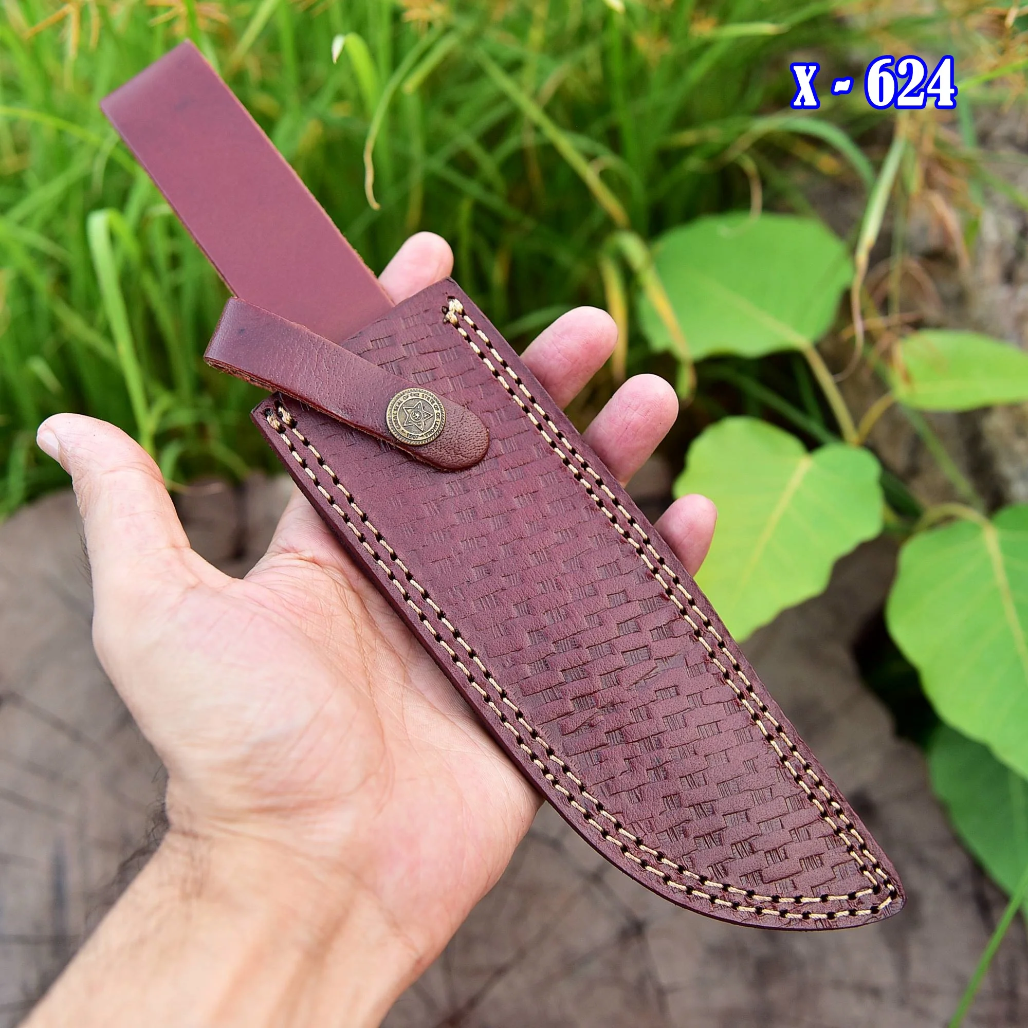 Custom Hand Forged Top Grain Engraved Leather Fixed Blade Knife Sheath - Image 8