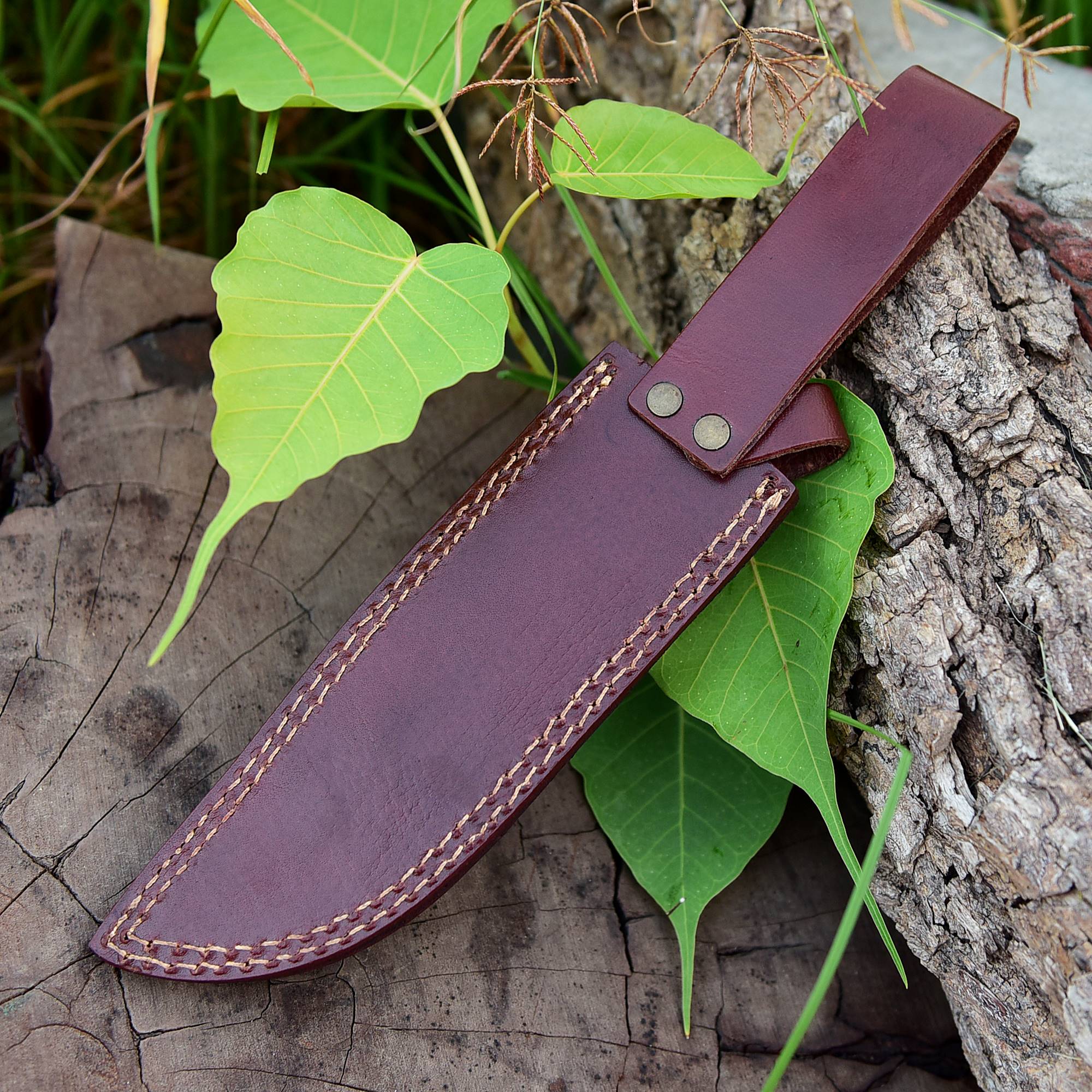 Custom Hand Forged Top Grain Engraved Leather Fixed Blade Knife Sheath - Image 9