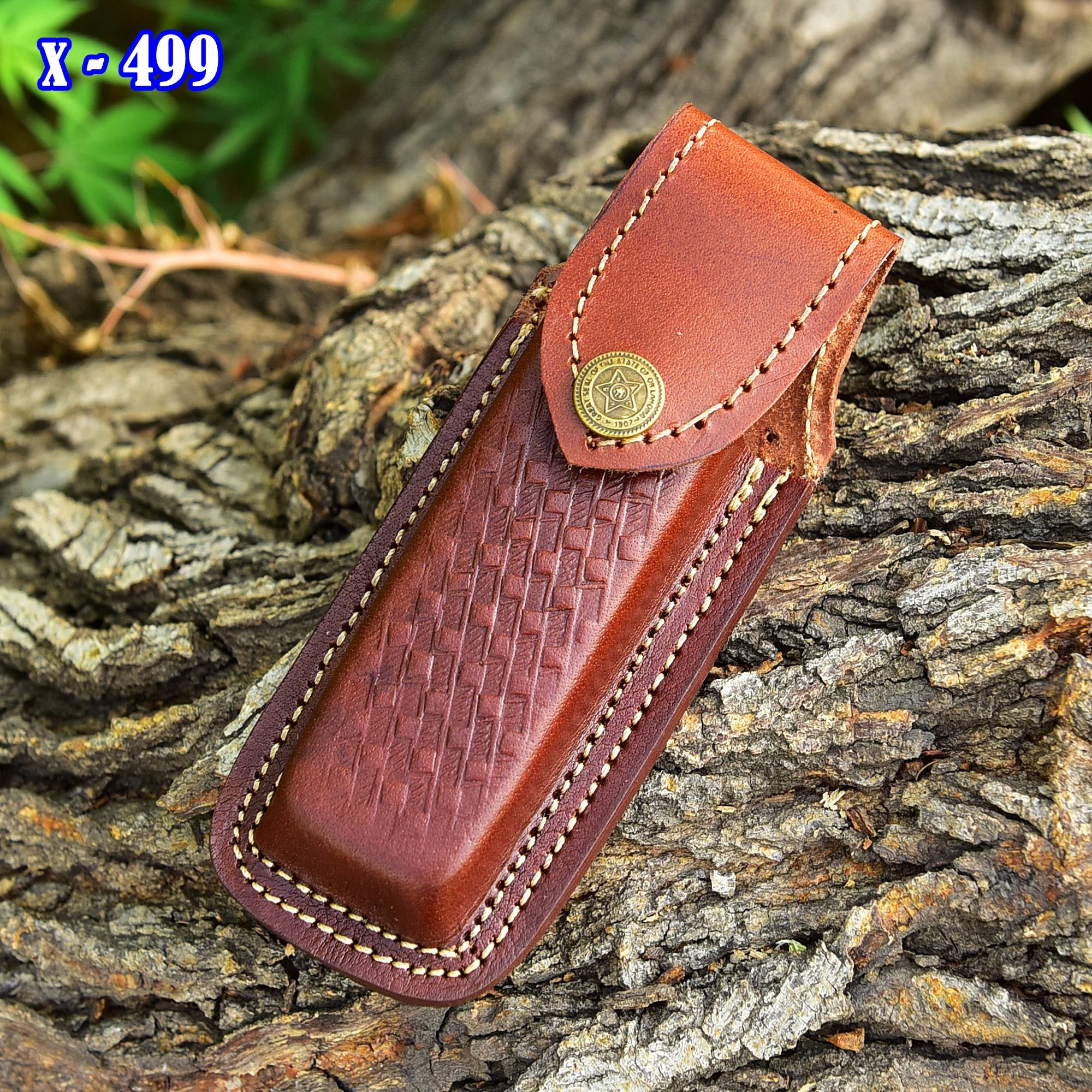 Custom Hand Stitched Top Grain Leather Folding Knife Engraved Sheath - Image 6