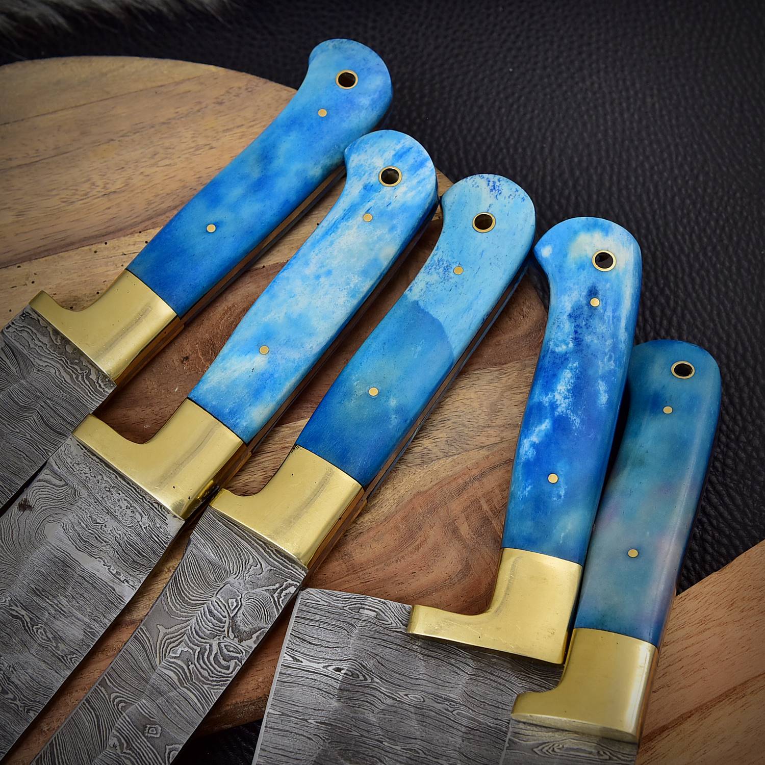 Custom Handcrafted 5 Piece Damascus Steel Knife Set Kitchen Chef Knives - Image 3