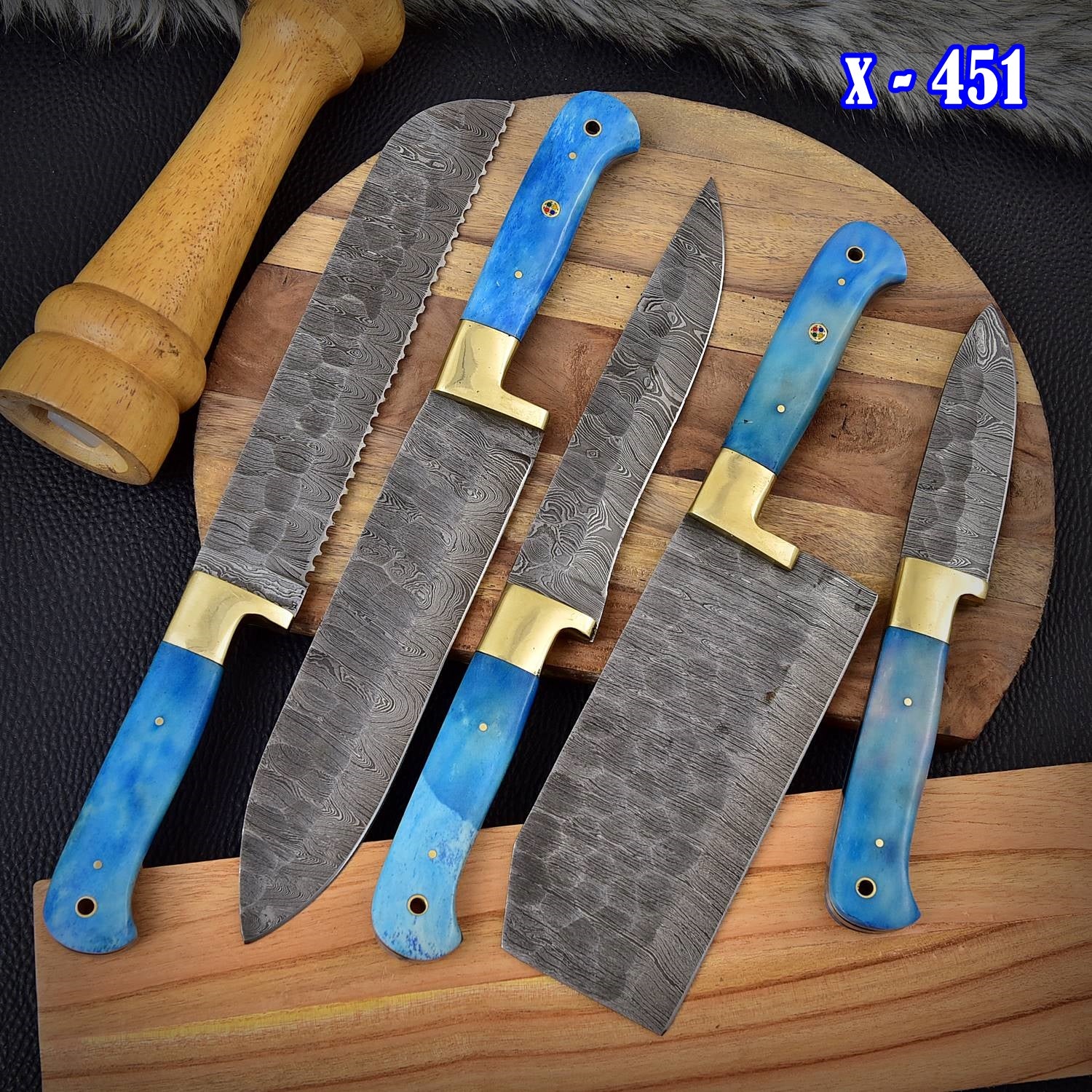 Custom Handcrafted 5 Piece Damascus Steel Knife Set Kitchen Chef Knives - Image 4