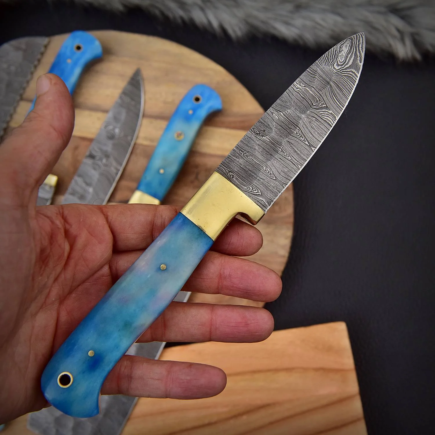Custom Handcrafted 5 Piece Damascus Steel Knife Set Kitchen Chef Knives - Image 5