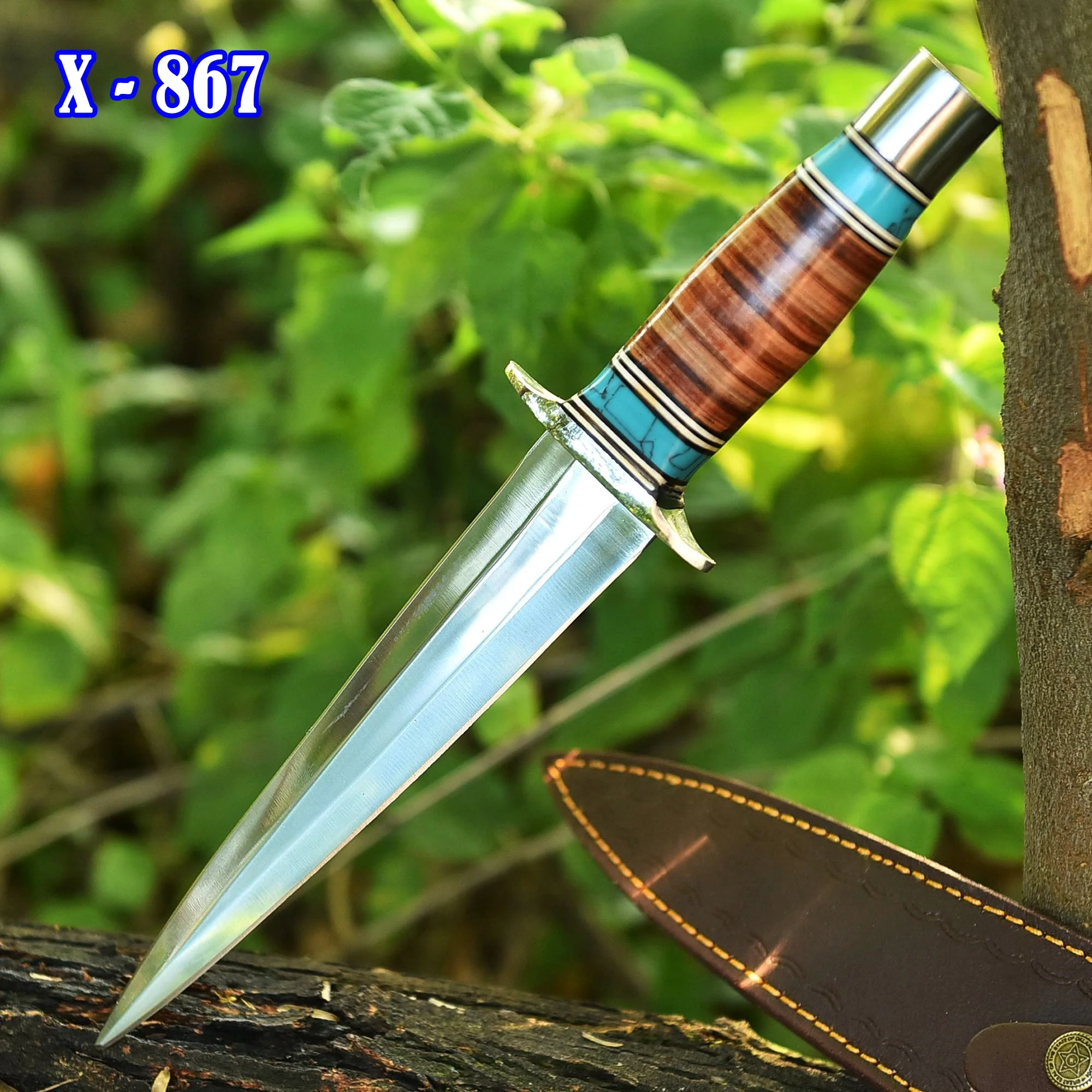 Custom Handmade 1095 Carbon Steel Dagger EDC Knife Leather Resin Handle - Image 2