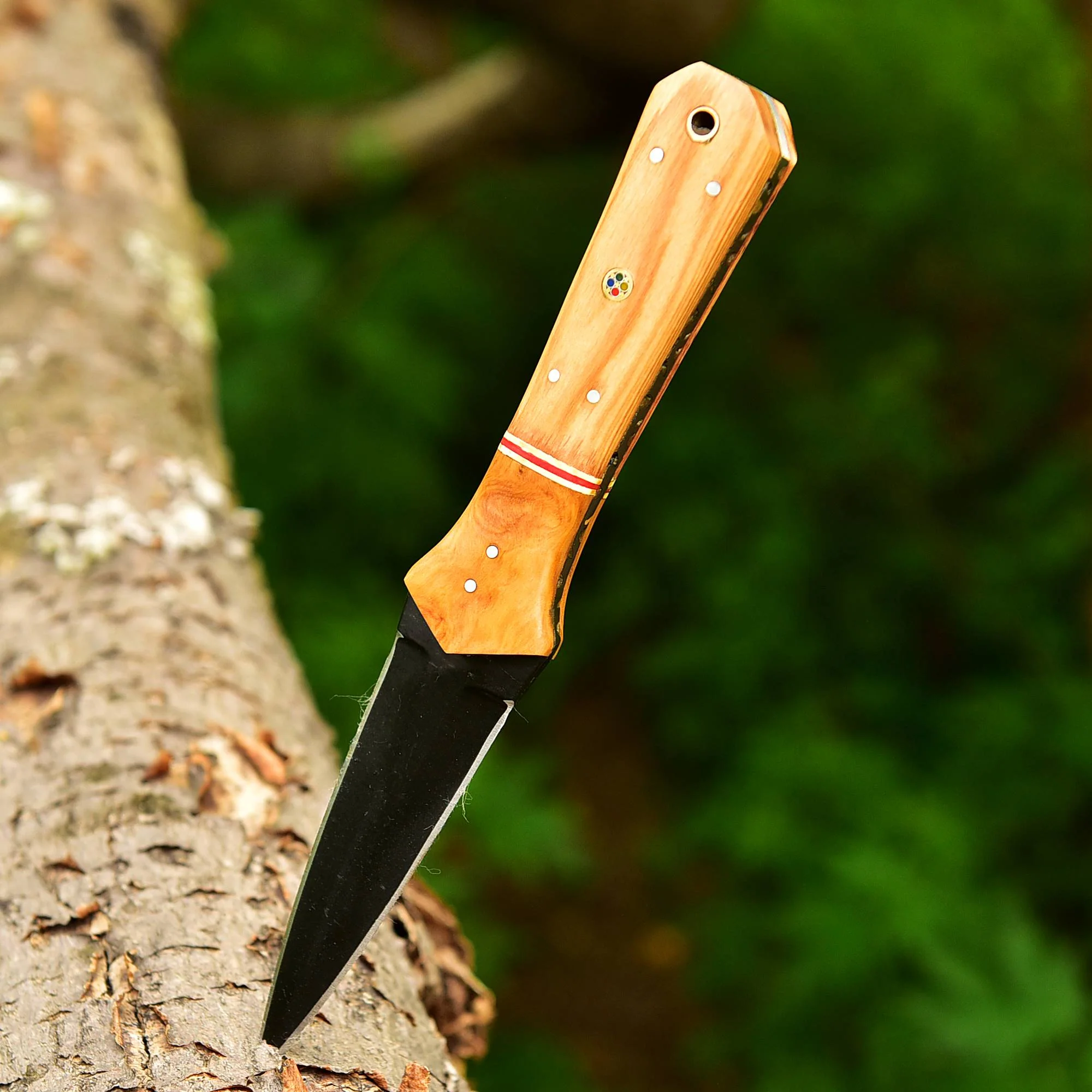 Custom Handmade Carbon Steel Double Edge Dagger Wood Handle With Sheath - Image 5