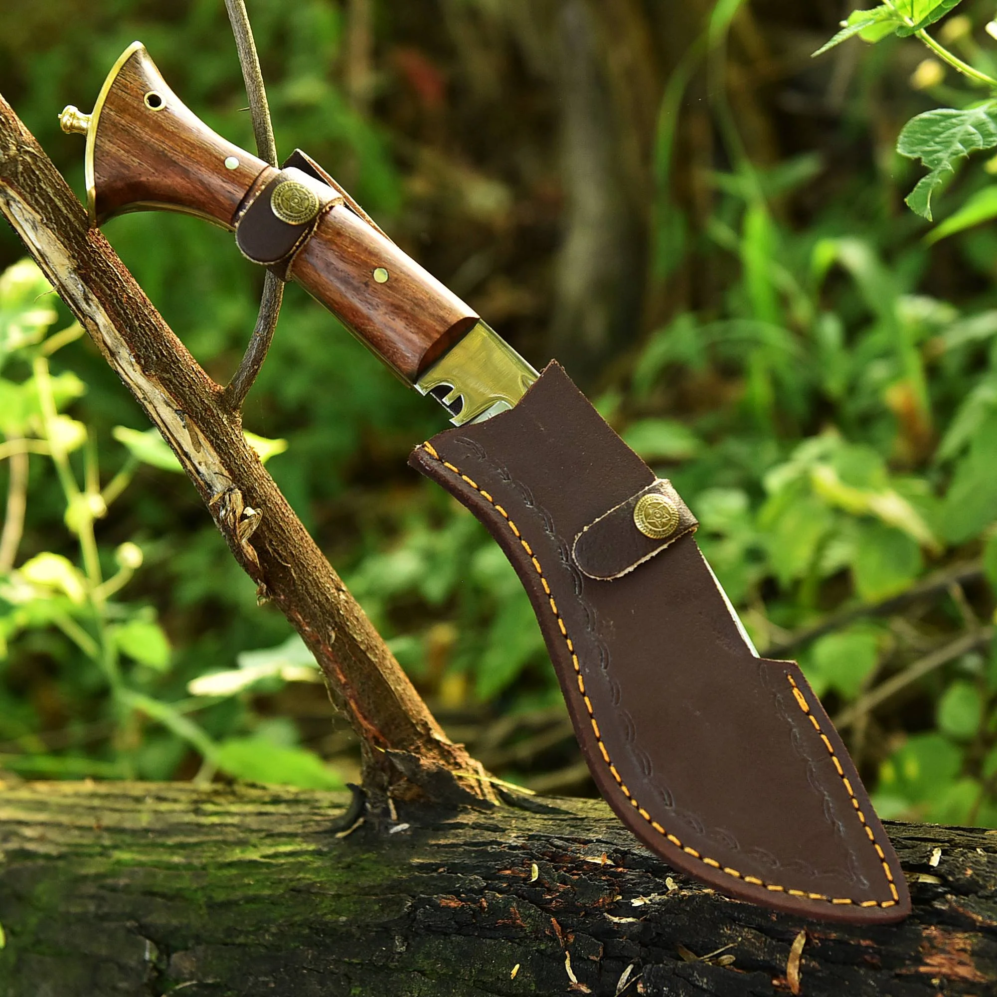 Custom Handmade Carbon Steel High Polish Gurkha Kukri Knife - With Leather Sheath - Image 5