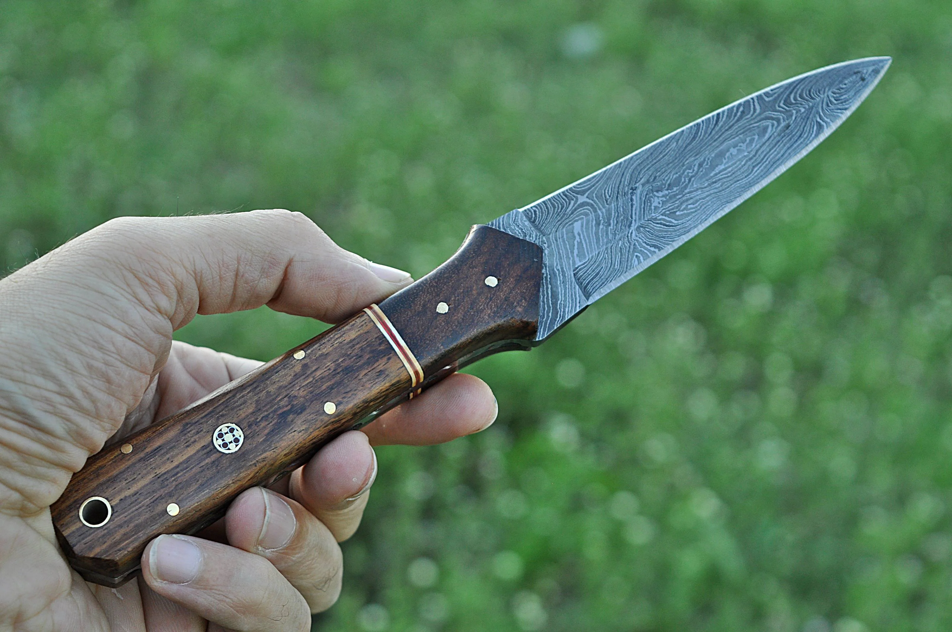 Custom Handmade Damascus Knife Dagger Double Edged Fixed Blade Full Tang with Wood Handle - Image 4