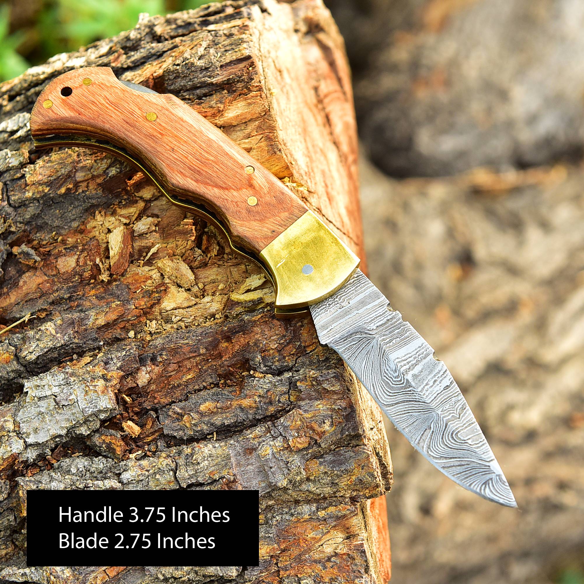 Custom Handmade Damascus Steel Back Lock Folding Pocket Knife Wood Handle - Image 2