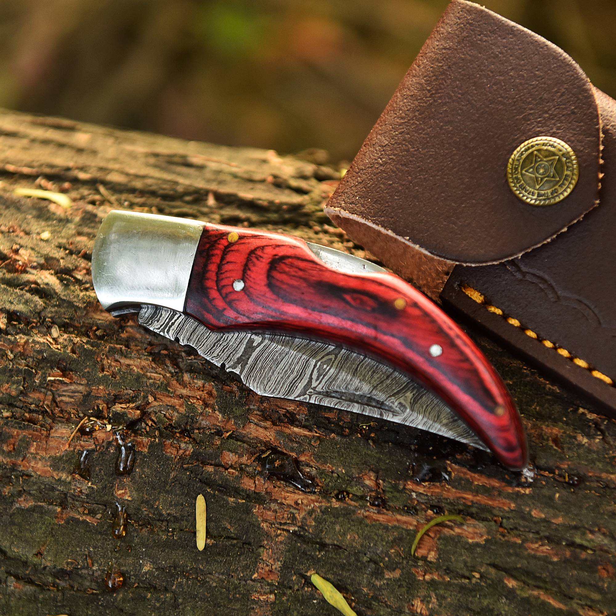 Custom Handmade Damascus Steel Back Lock Pocket Camping Knife With Sheath - Image 10