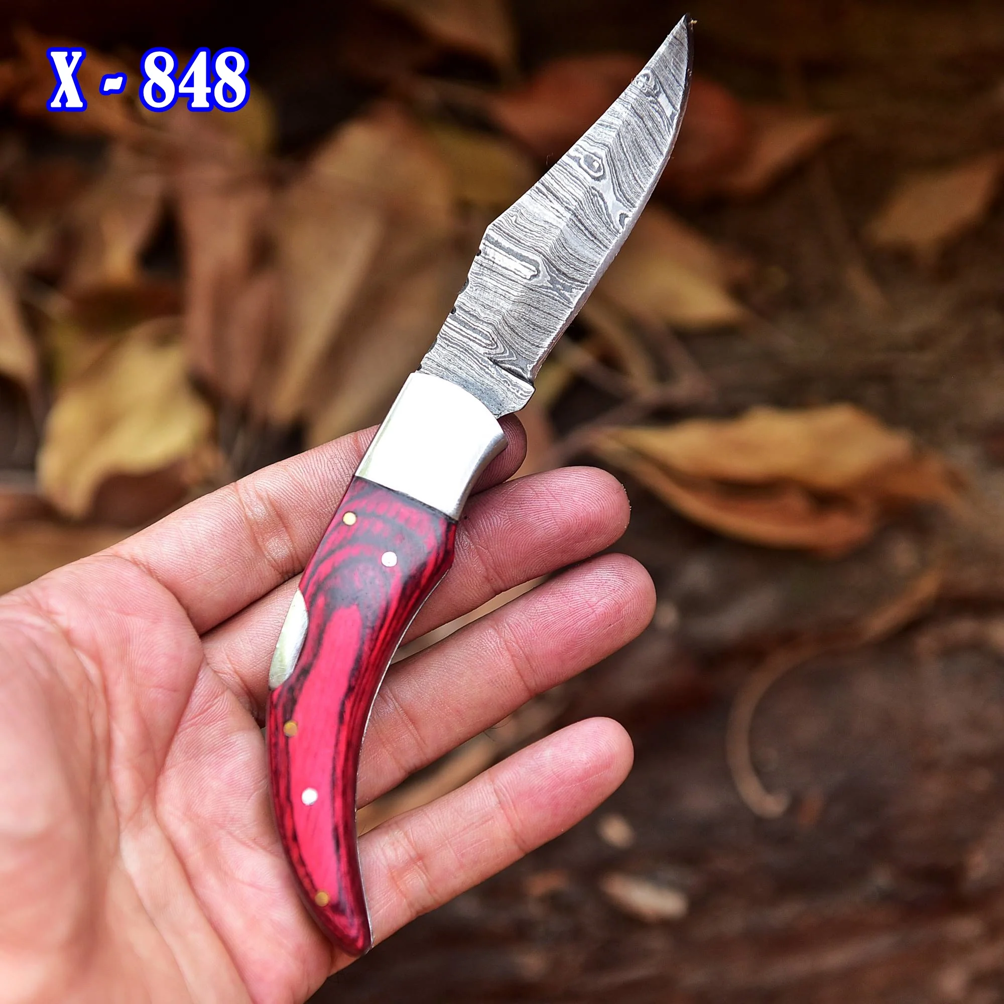 Custom Handmade Damascus Steel Back Lock Pocket Camping Knife With Sheath - Image 3