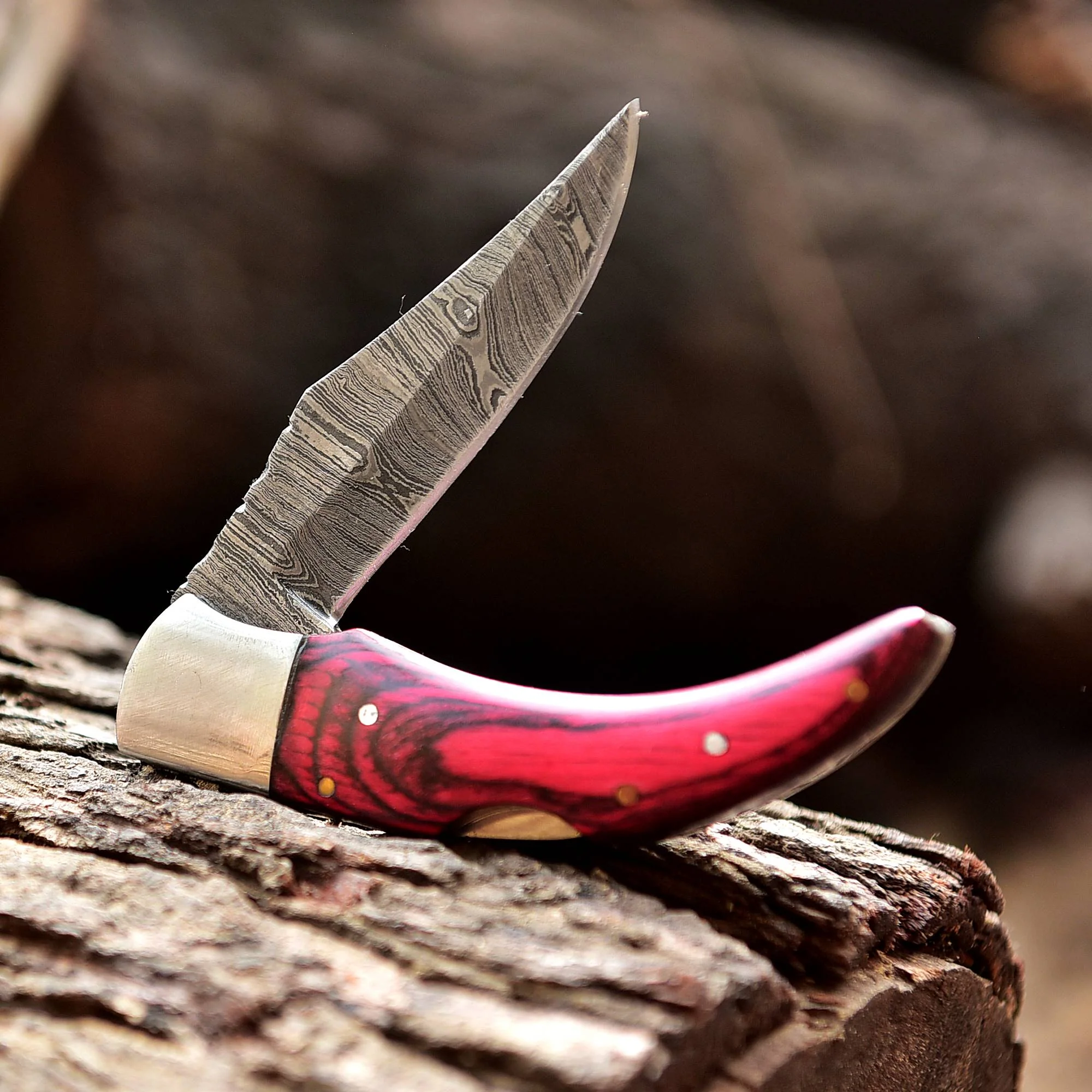 Custom Handmade Damascus Steel Back Lock Pocket Camping Knife With Sheath - Image 4