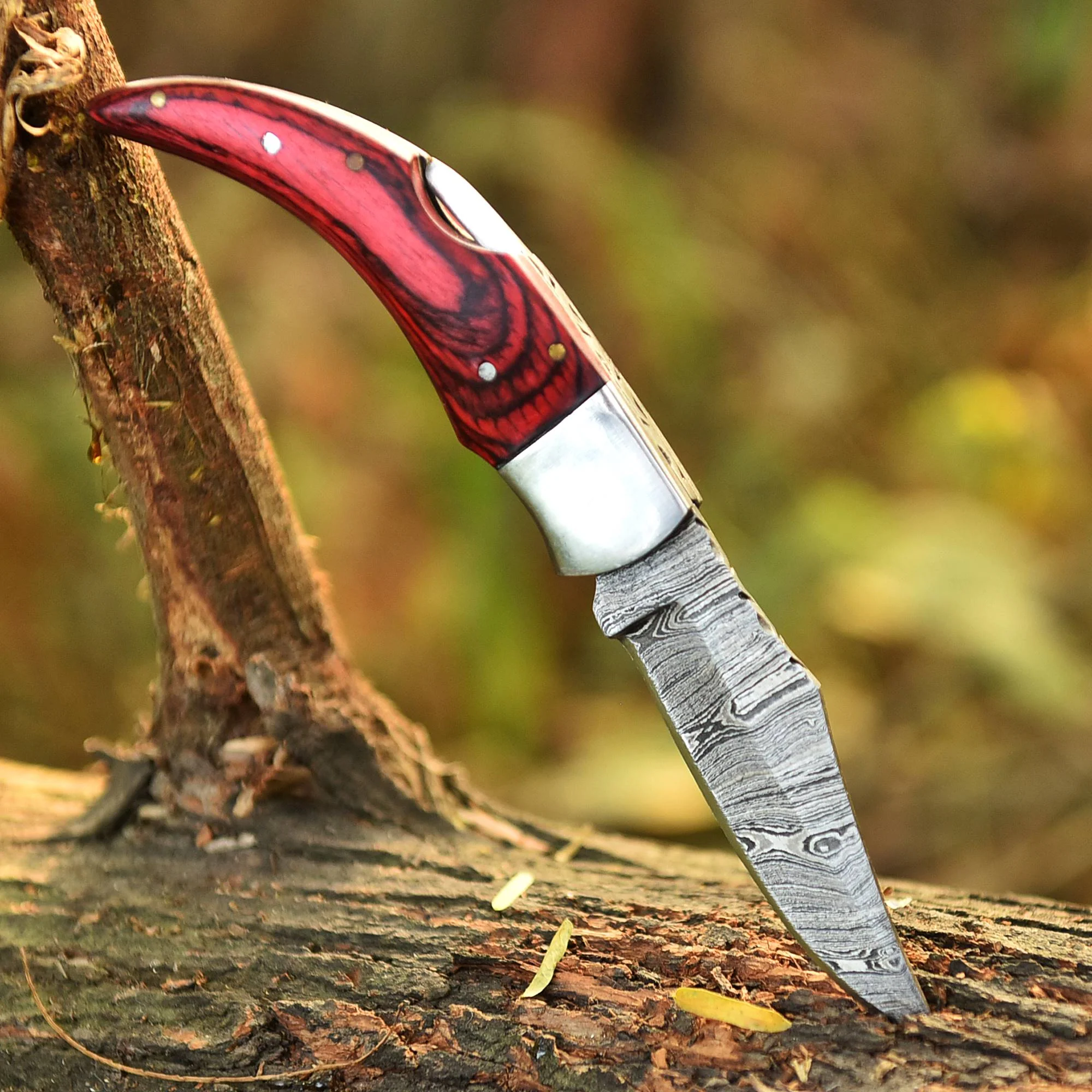 Custom Handmade Damascus Steel Back Lock Pocket Camping Knife With Sheath - Image 6