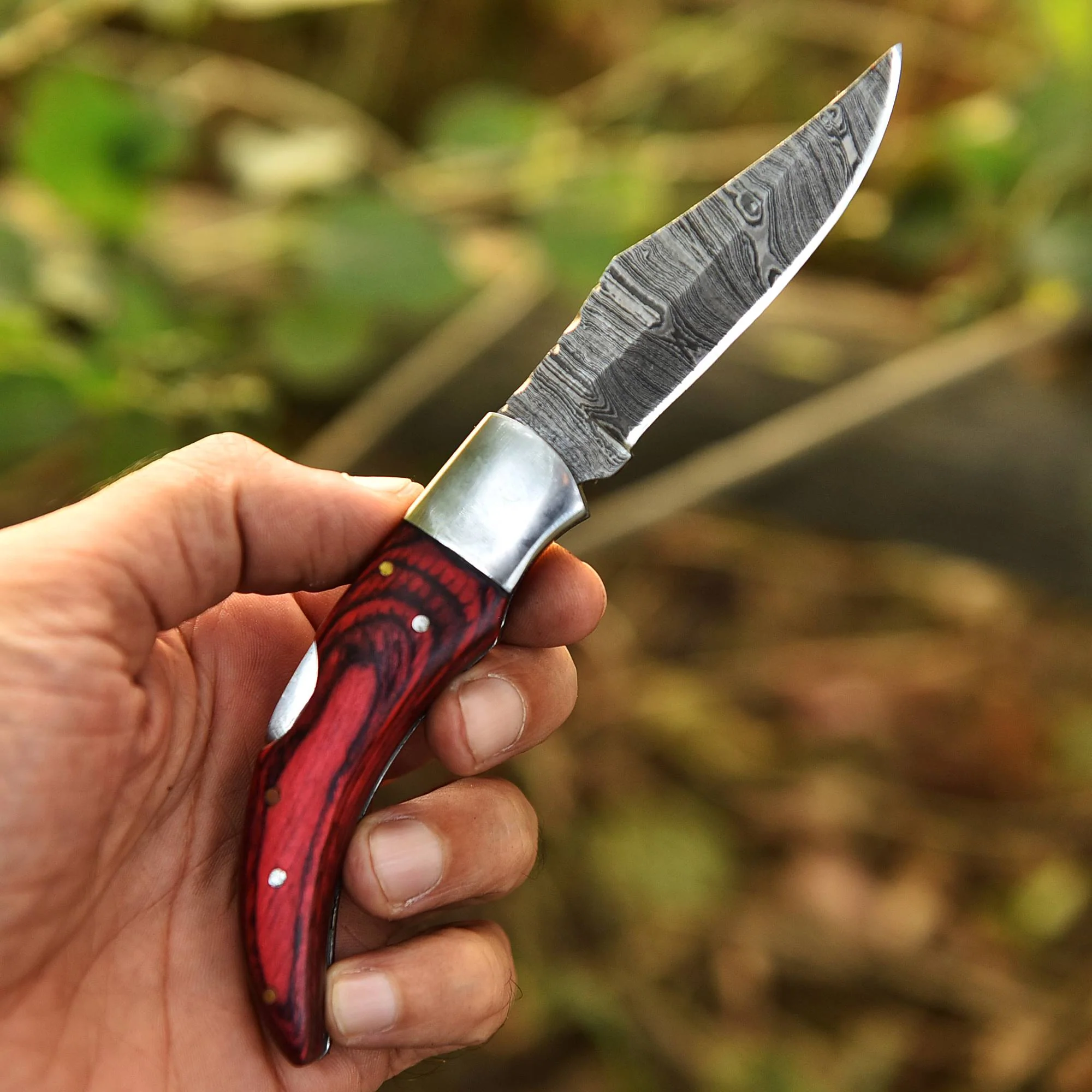 Custom Handmade Damascus Steel Back Lock Pocket Camping Knife With Sheath - Image 7