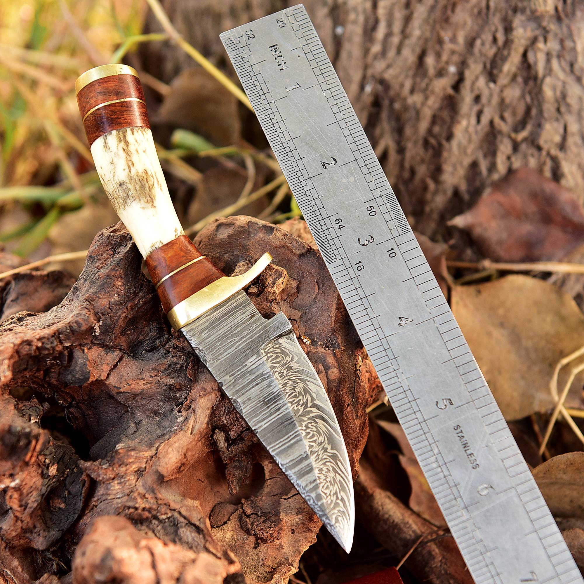Custom Handmade Damascus Steel Blade Camping Skinner Knife Stage Handle - Image 8