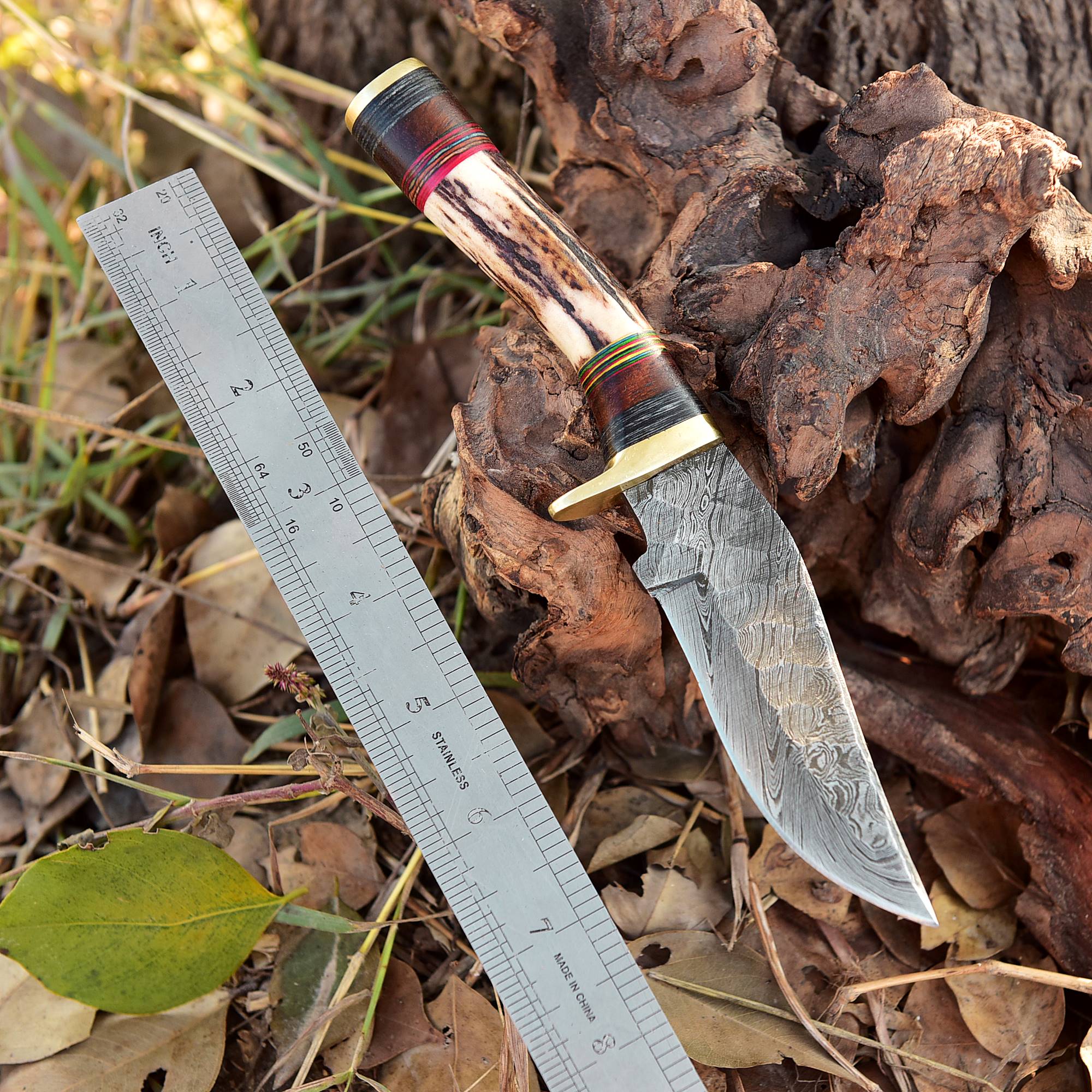 Custom Handmade Damascus Steel Blade Camping Skinner Knife Stage Handle - Image 8