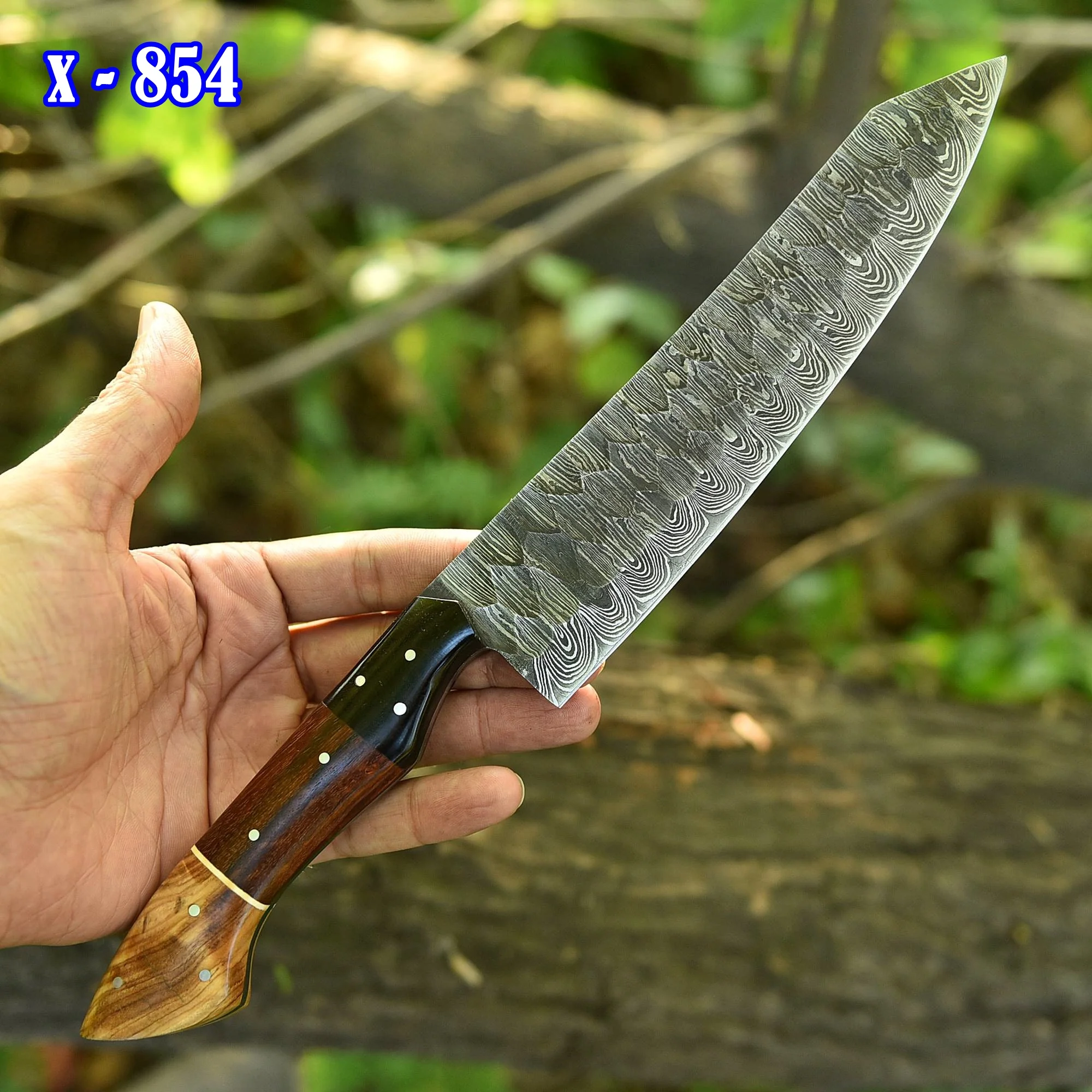 Custom Handmade Damascus Steel Blade Chef Kitchen Knife Wood Resin Handle - Image 3