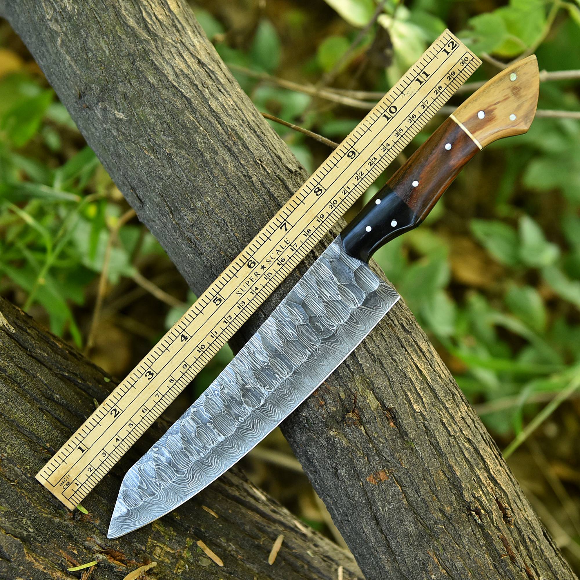 Custom Handmade Damascus Steel Blade Chef Kitchen Knife Wood Resin Handle - Image 5