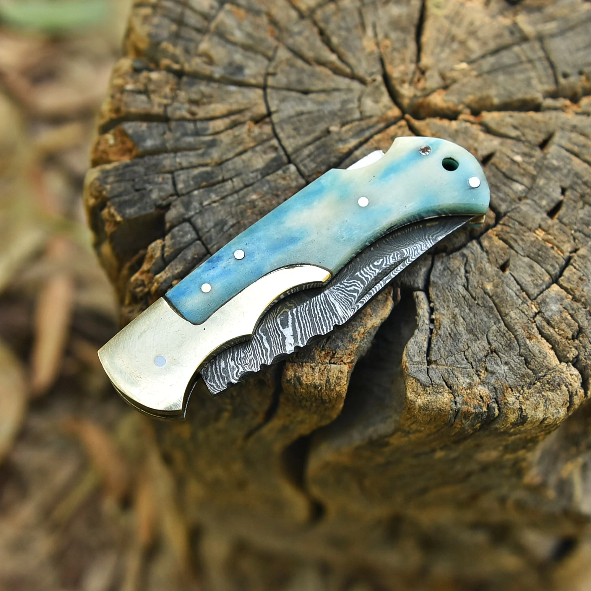 Custom Handmade Damascus Steel Blade Folding Pocket Knife With Sheath - Image 5