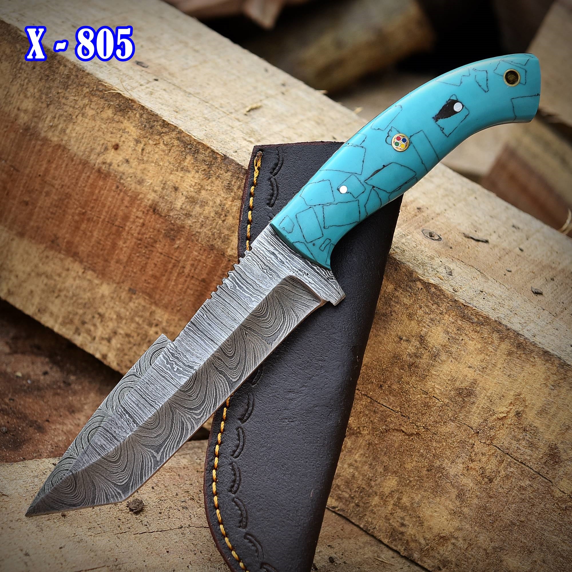 Custom Handmade Damascus Steel Blade Hunting Skinner Knife With Sheath - Image 2