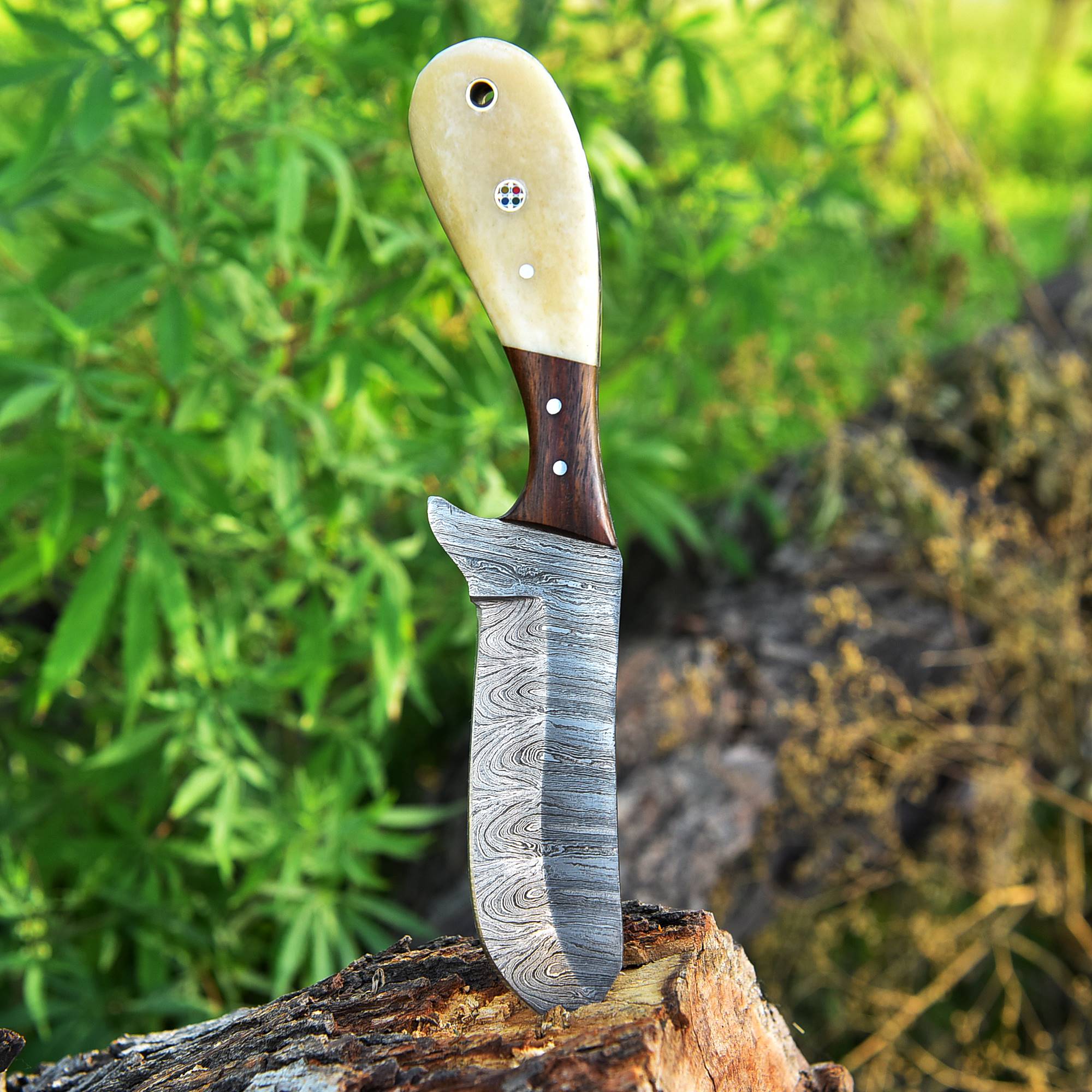 Custom Handmade Damascus Steel Blade Skinner Knife Outdoor Hunting - Image 4