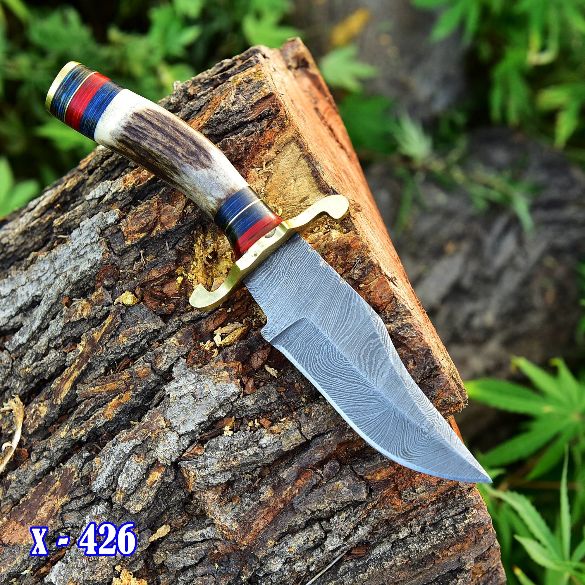 Custom Handmade Damascus Steel Blade Skinner Stage Brass Guard Handle - Image 2