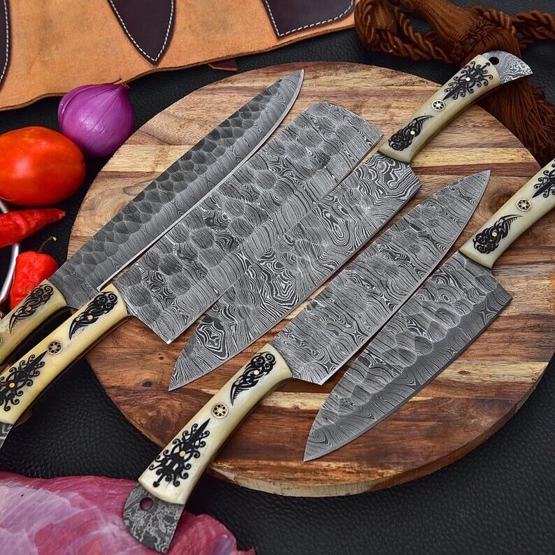 Custom Handmade Damascus Steel Chef Knife Set Premium Kitchen Knives - Image 5