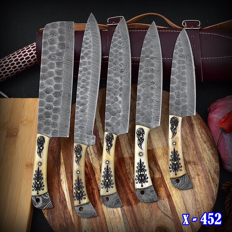 Custom Handmade Damascus Steel Chef Knife Set Premium Kitchen Knives - Image 6