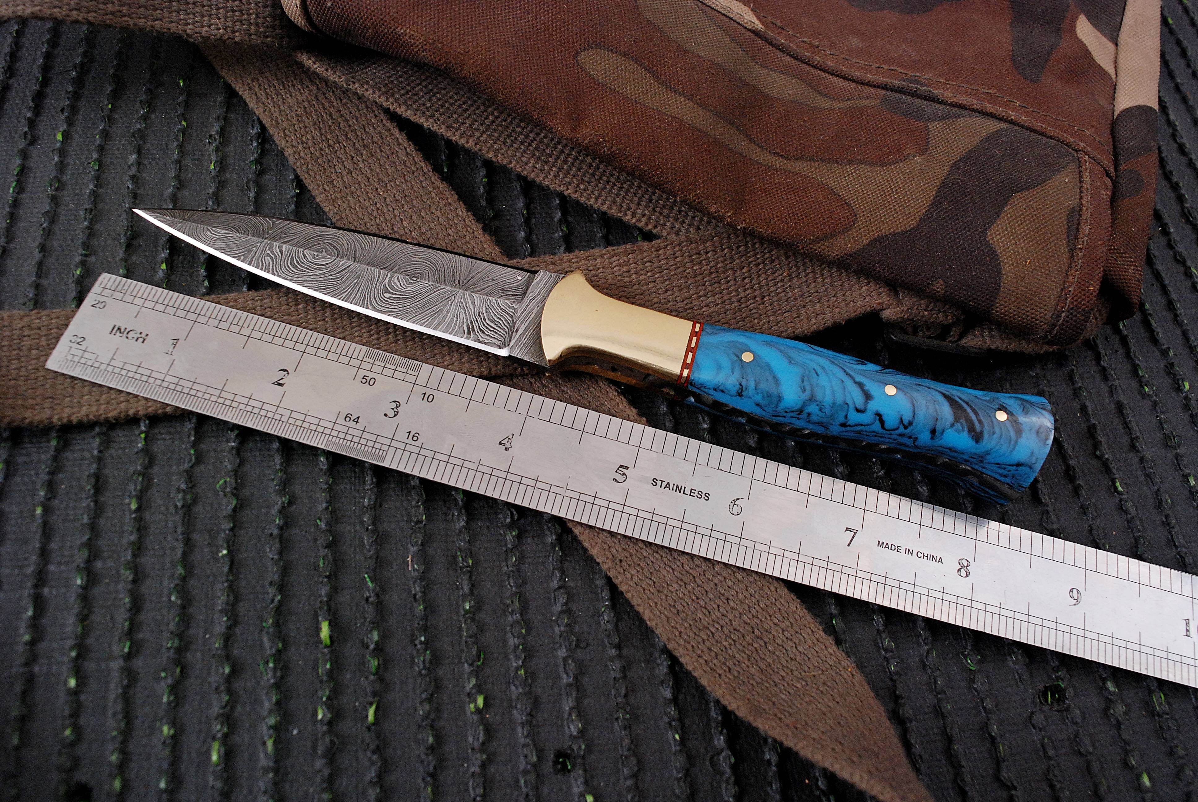 Custom Handmade Damascus Steel Double Edge Blade Dagger Resin Brass Handle - Image 4