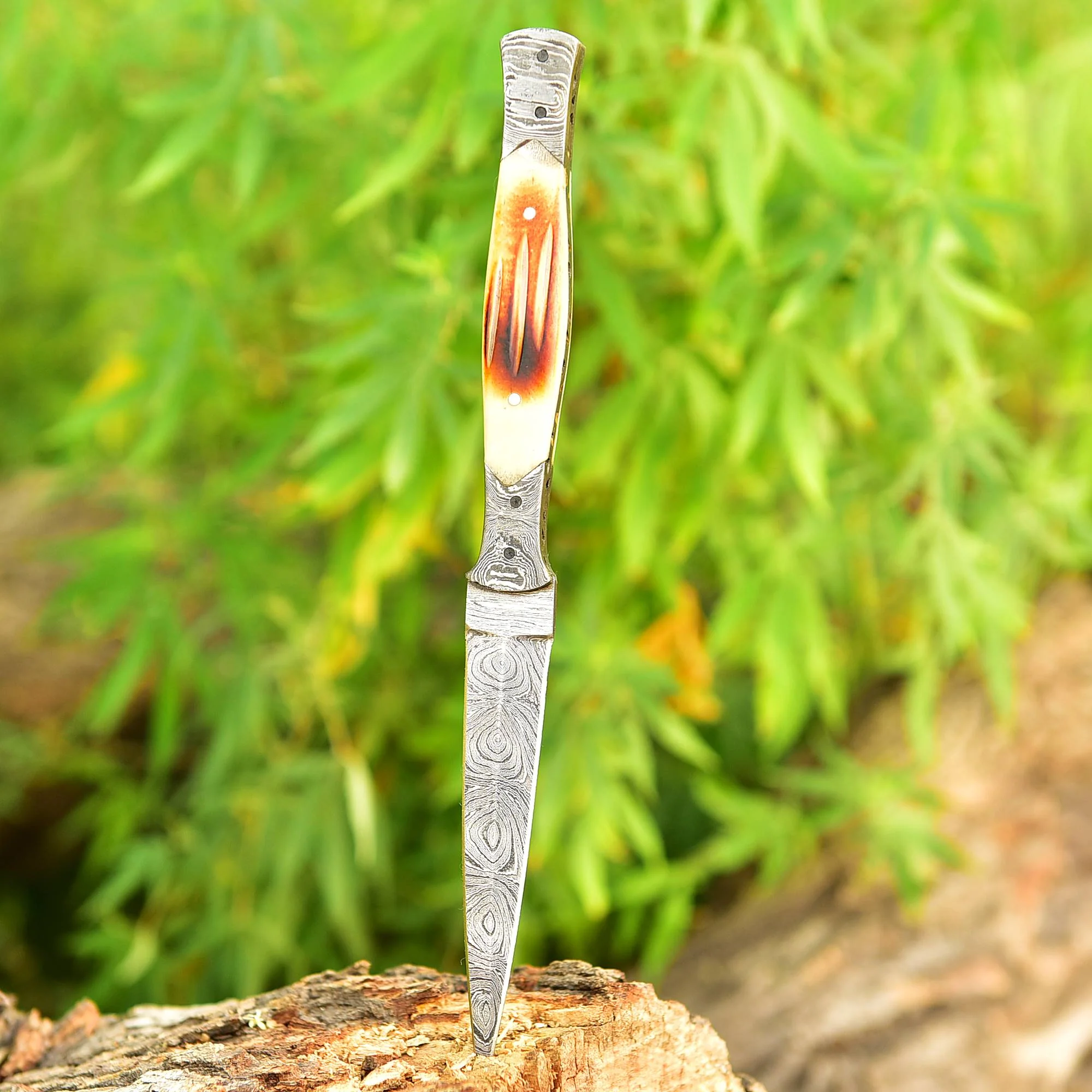 Custom Handmade Damascus Steel Double Edge Blade Dagger Stage Handle - Image 3